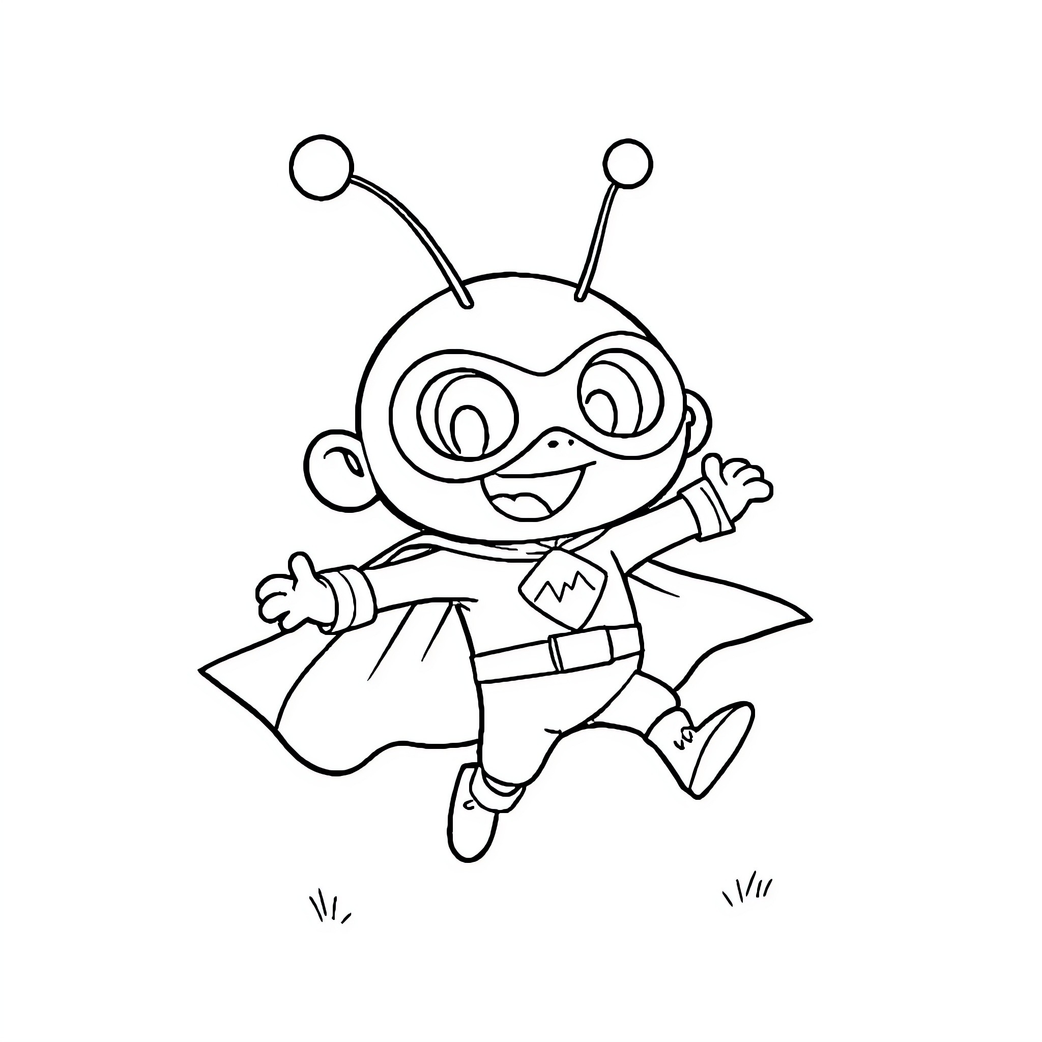 Chapulin superhero character in action pose Coloring Page (free black-and-white line drawing printable PDF for all, from beginners to advanced learners, including children, teens, adults, and seniors)