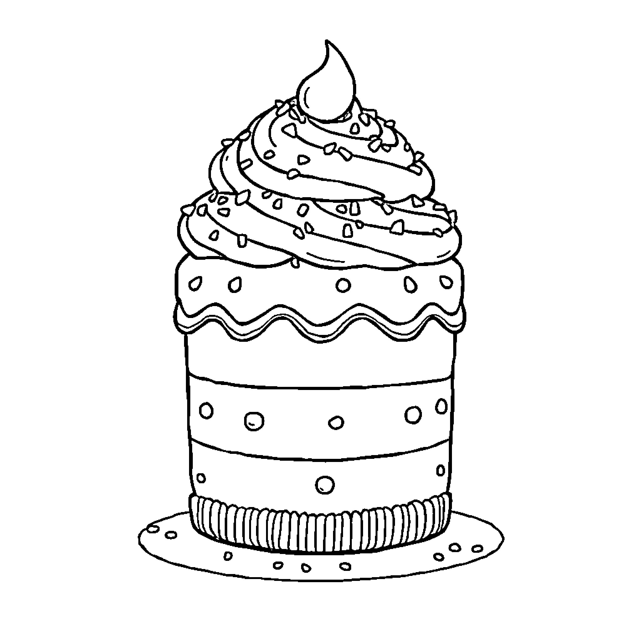 Cake with festive decorations Coloring Page (free black-and-white line drawing printable PDF for all, from beginners to advanced learners, including children, teens, adults, and seniors)