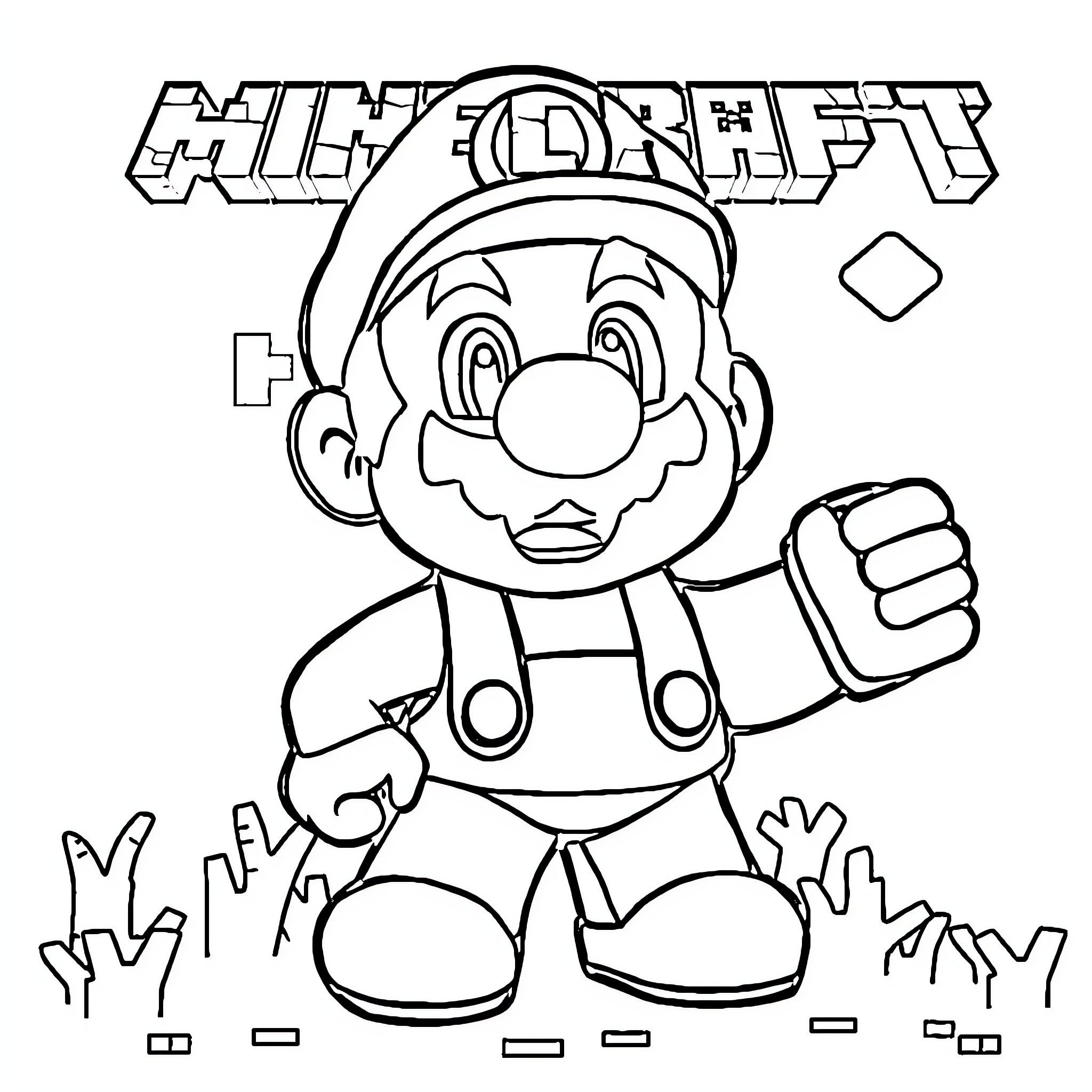 Mario's Exciting Adventure Coloring Page (free black-and-white line drawing printable PDF for all, from beginners to advanced learners, including children, teens, adults, and seniors)