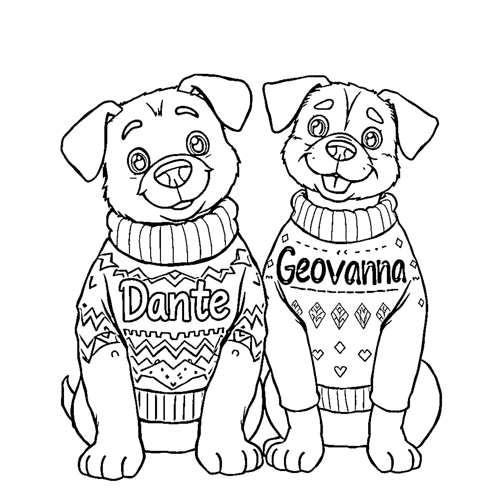 Bingo pals in cozy sweaters Coloring Page (free black-and-white line drawing printable PDF for all, from beginners to advanced learners, including children, teens, adults, and seniors)