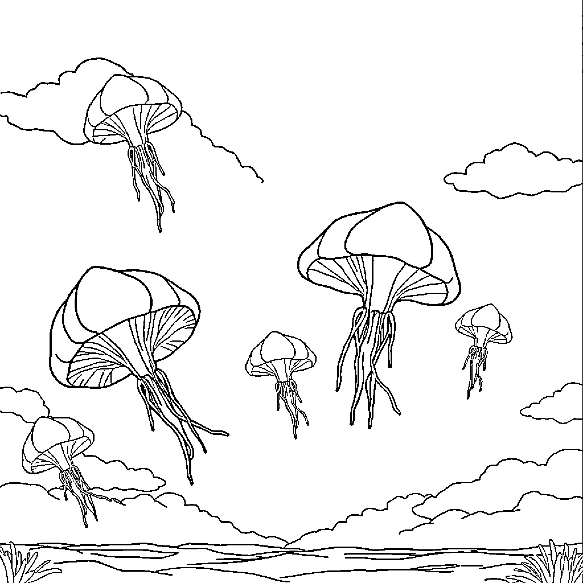 Medusa's Mysterious Mushroom Menagerie Coloring Page (free black-and-white line drawing printable PDF for all, from beginners to advanced learners, including children, teens, adults, and seniors)