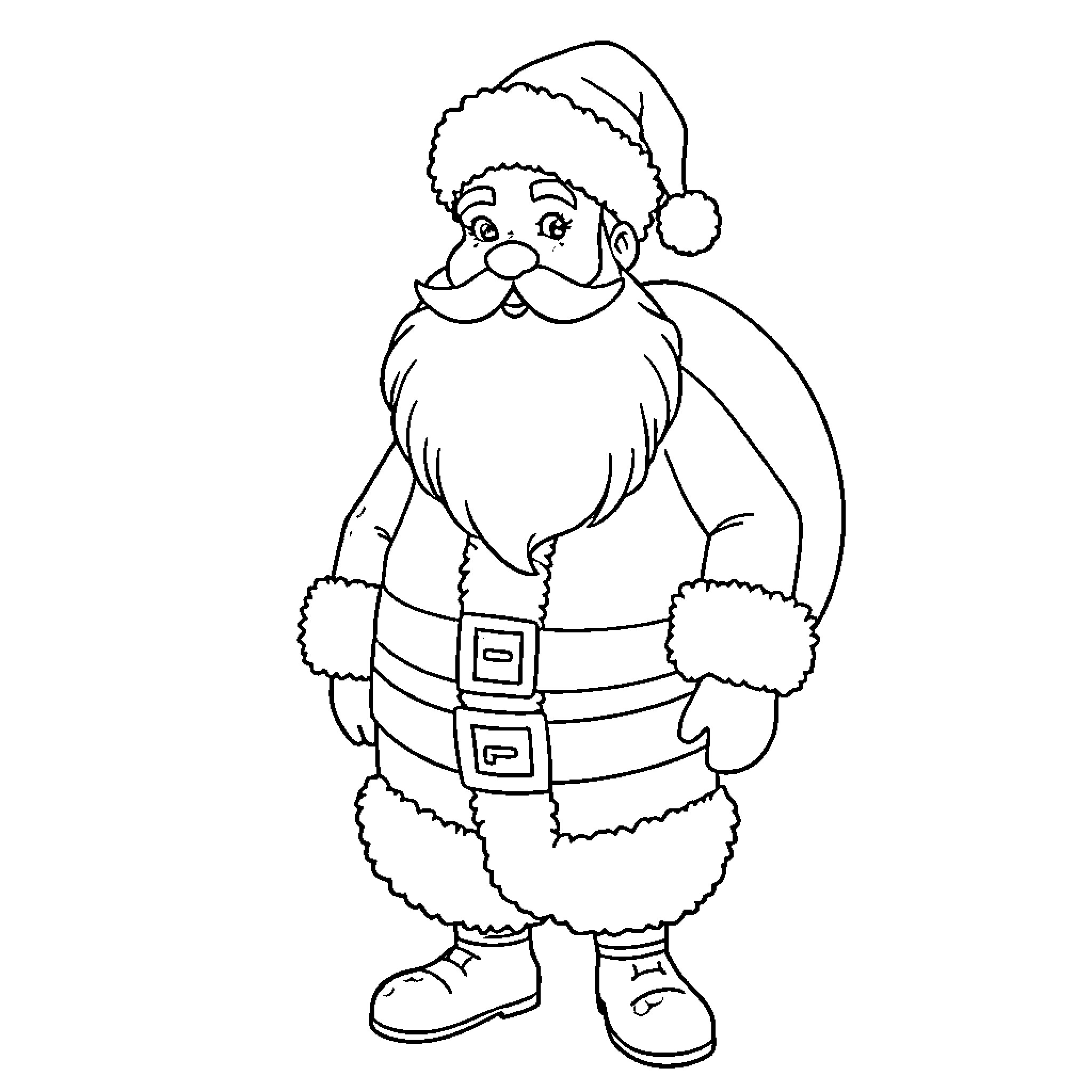 Santa Claus in festive outfit Coloring Page (free black-and-white line drawing printable PDF for all, from beginners to advanced learners, including children, teens, adults, and seniors)