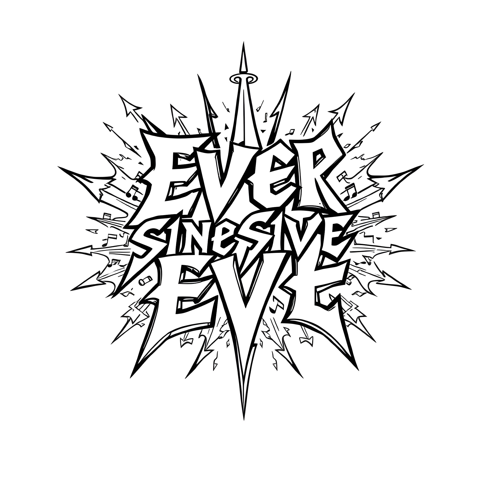 Logo of rock band Ever Sing Everlasting Coloring Page (free black-and-white line drawing printable PDF for all, from beginners to advanced learners, including children, teens, adults, and seniors)