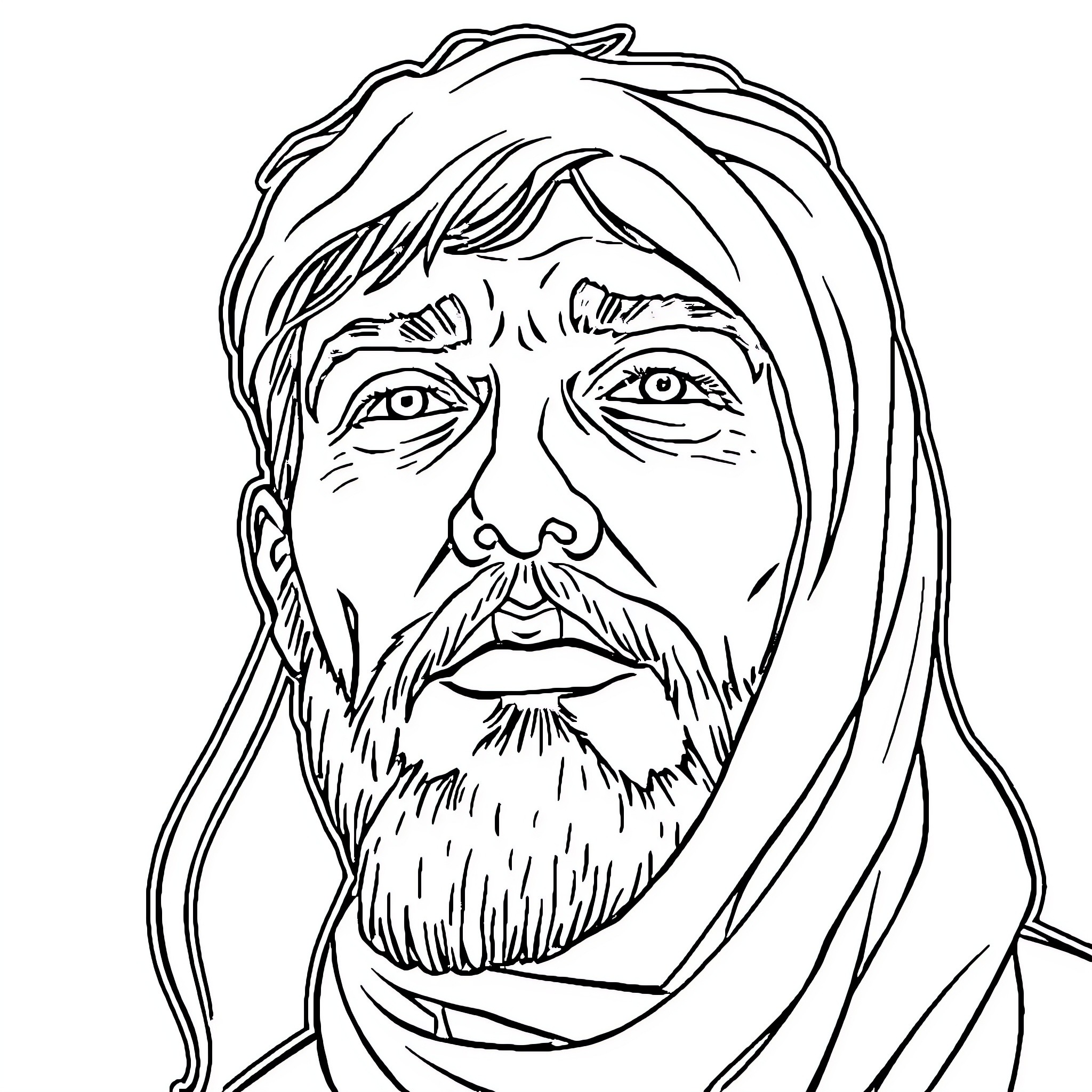 Resilience of the Weathered Face Coloring Page (free black-and-white line drawing printable PDF for all, from beginners to advanced learners, including children, teens, adults, and seniors)