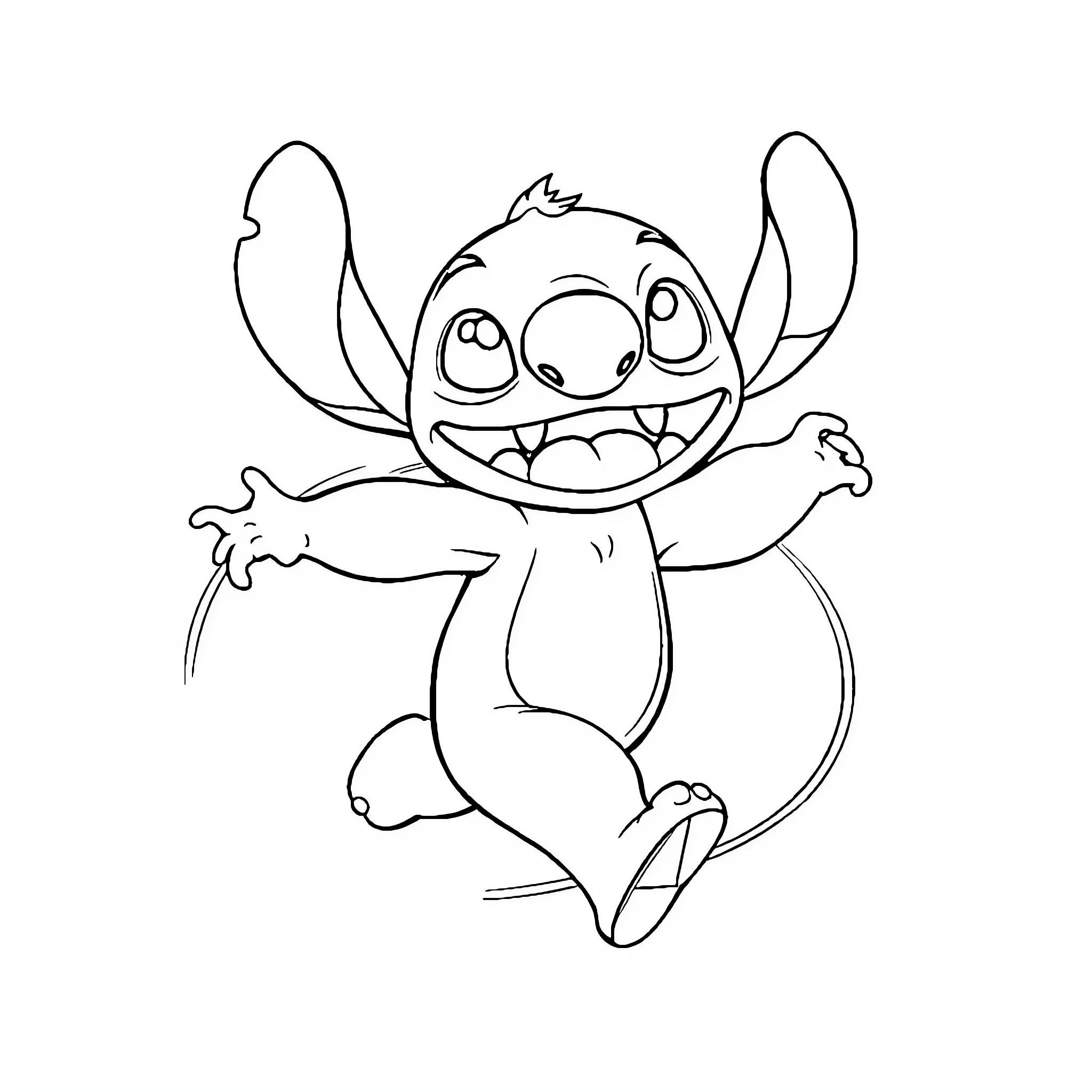 Stitch waving and expressing excitement Coloring Page (free black-and-white line drawing printable PDF for all, from beginners to advanced learners, including children, teens, adults, and seniors)