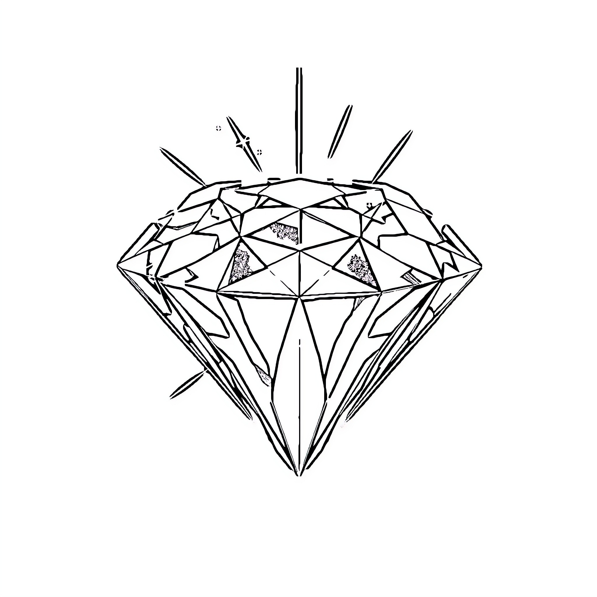 Diamond Sparkle and Reflection Coloring Page (free black-and-white line drawing printable PDF for all, from beginners to advanced learners, including children, teens, adults, and seniors)