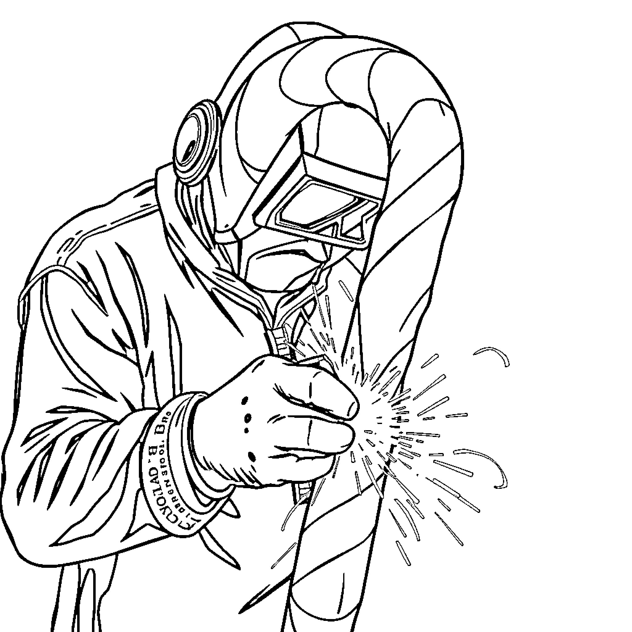 Welder at work using welding equipment Coloring Page (free black-and-white line drawing printable PDF for all, from beginners to advanced learners, including children, teens, adults, and seniors)