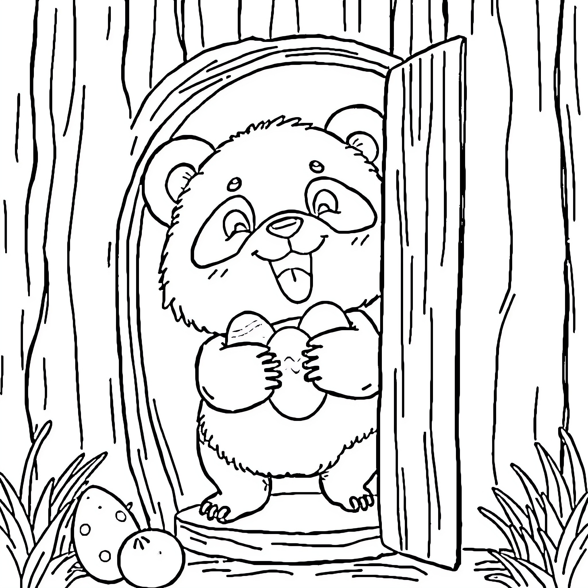 Egg-citing Beaver in the Forest Coloring Page (free black-and-white line drawing printable PDF for all, from beginners to advanced learners, including children, teens, adults, and seniors)