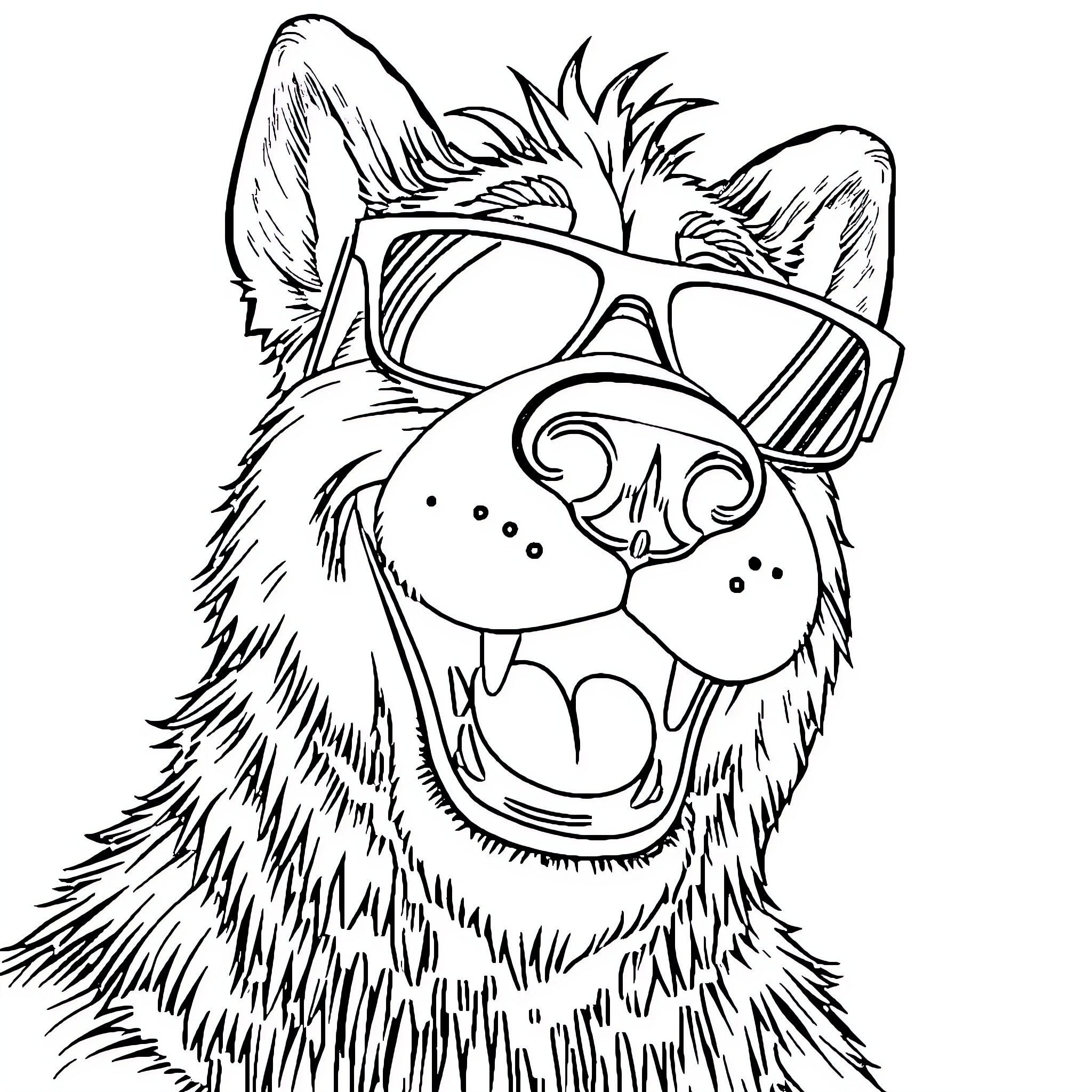 Sully the Cool Dog Wearing Sunglasses Coloring Page (free black-and-white line drawing printable PDF for all, from beginners to advanced learners, including children, teens, adults, and seniors)