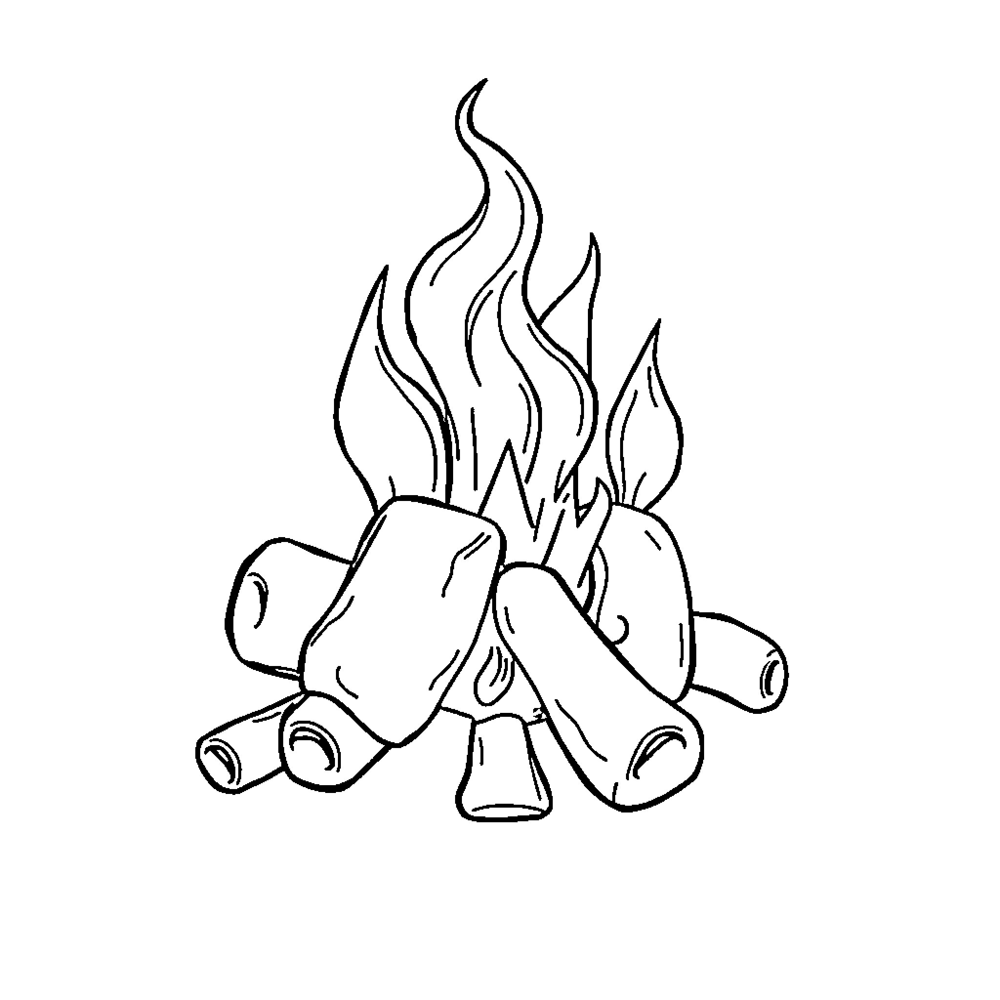Fire Starter: Burning Campfire Illustration Coloring Page (free black-and-white line drawing printable PDF for all, from beginners to advanced learners, including children, teens, adults, and seniors)