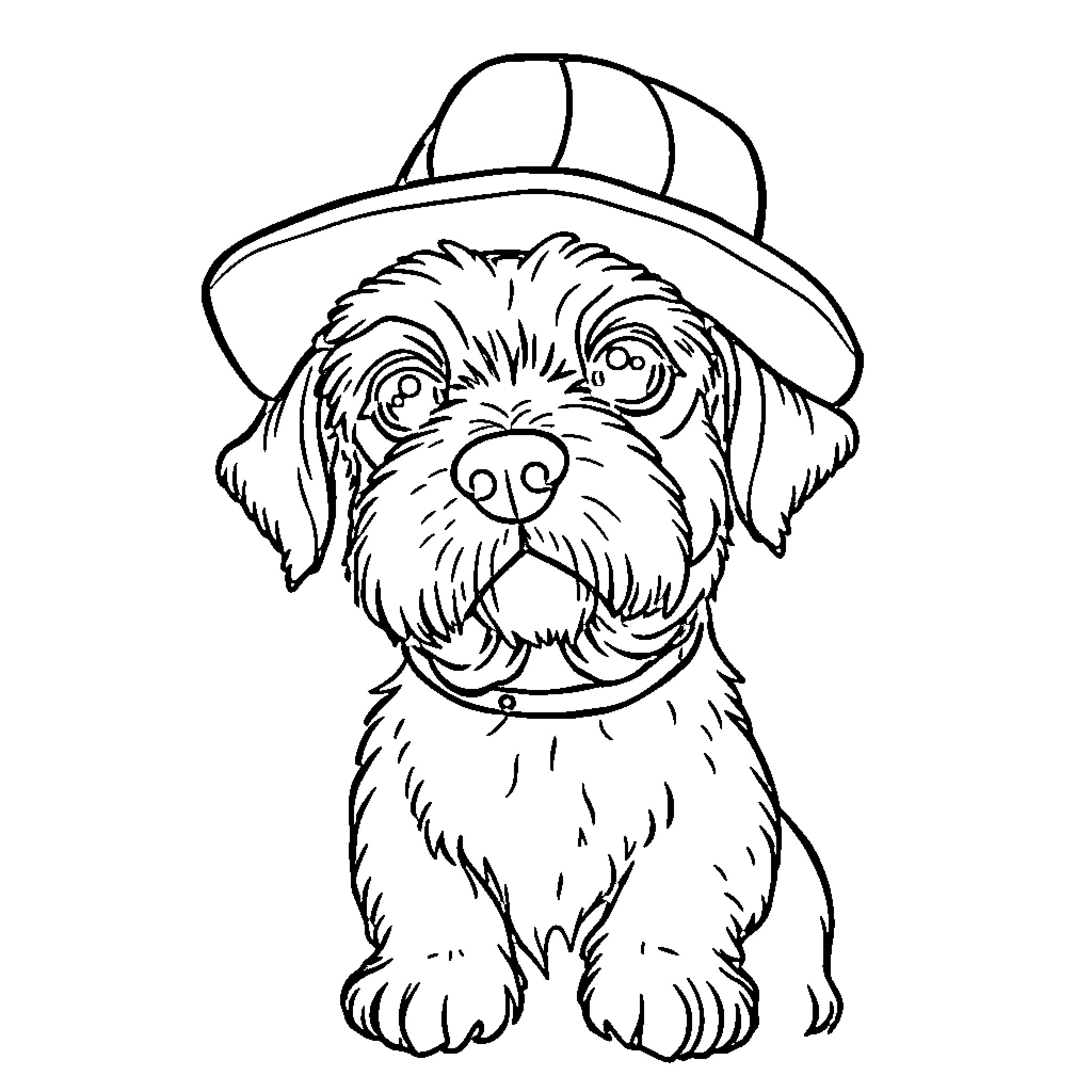 Dog wearing a baseball cap happily Coloring Page (free black-and-white line drawing printable PDF for all, from beginners to advanced learners, including children, teens, adults, and seniors)