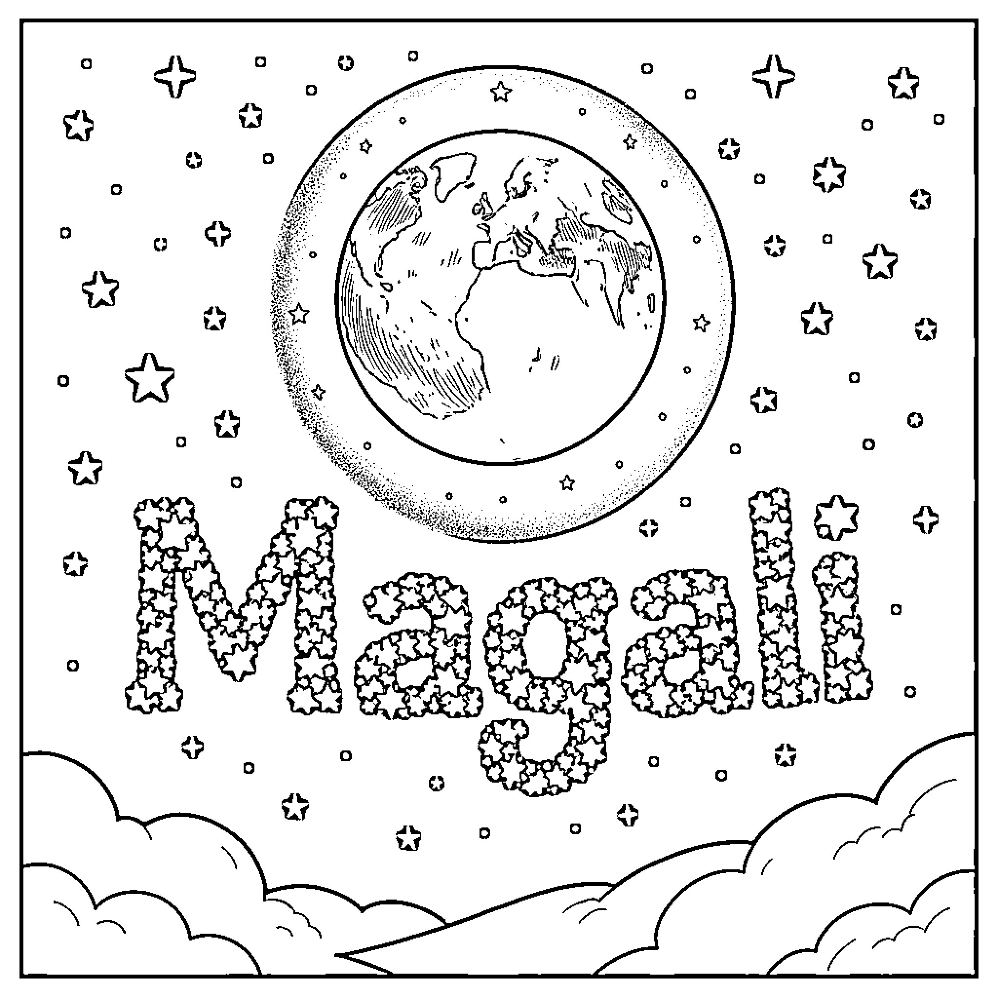Luna Magical Space Adventure Coloring Page (free black-and-white line drawing printable PDF for all, from beginners to advanced learners, including children, teens, adults, and seniors)