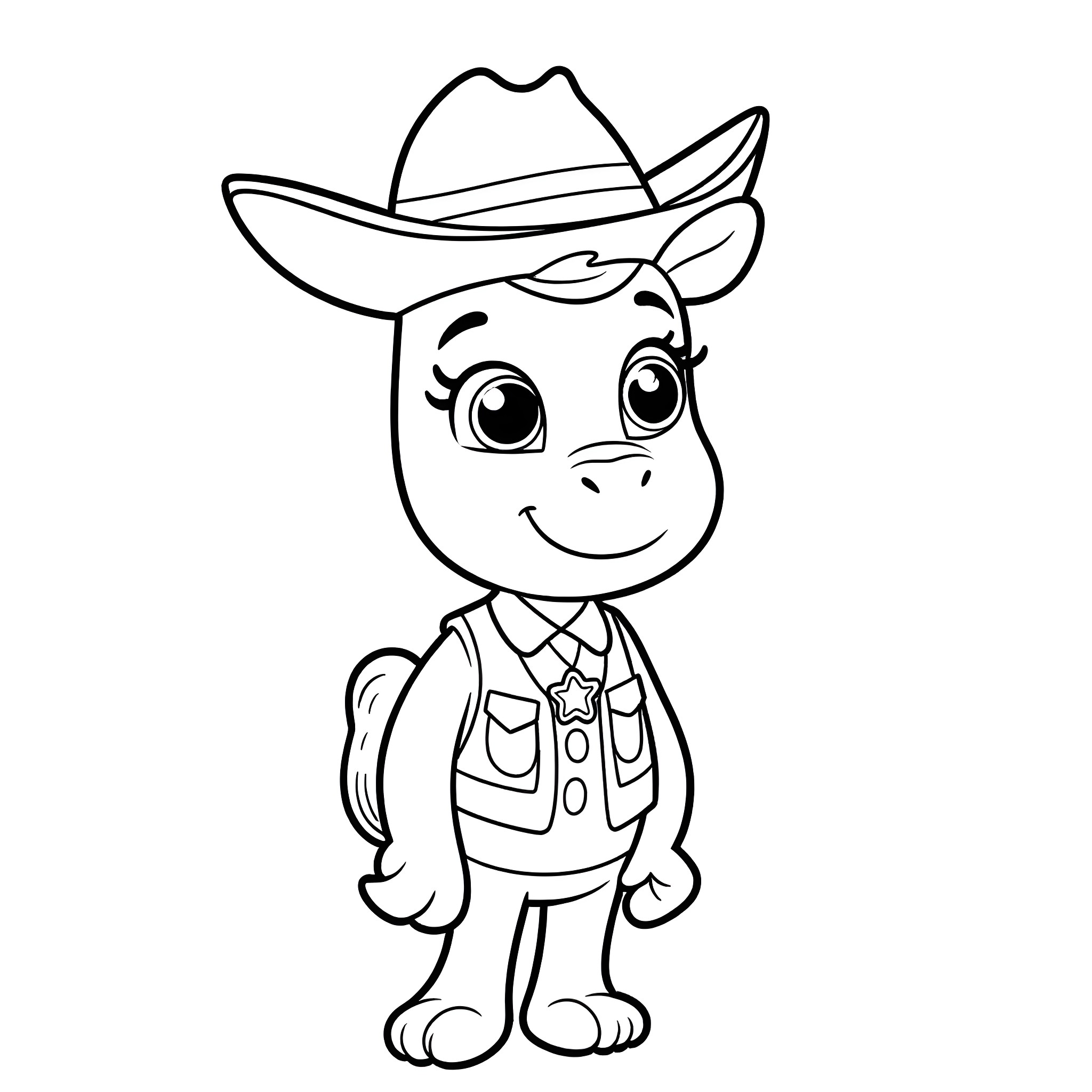 Sprunki the Friendly Cowboy Character Coloring Page (free black-and-white line drawing printable PDF for all, from beginners to advanced learners, including children, teens, adults, and seniors)