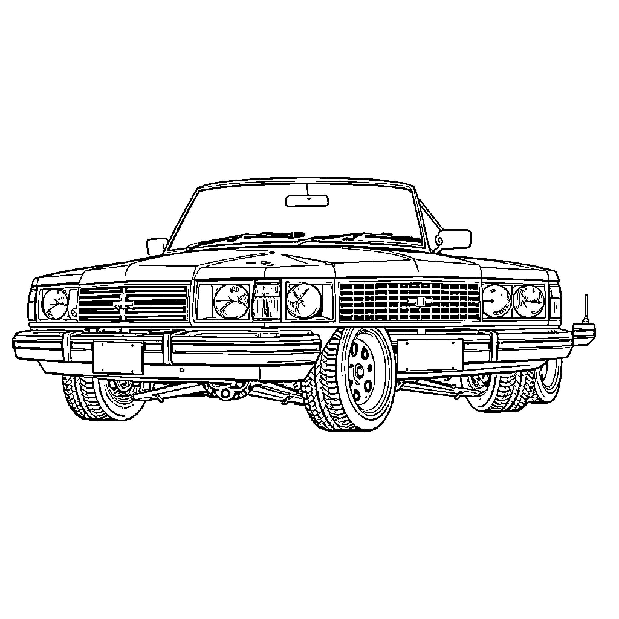 Mk2 Granada classic car illustration Coloring Page (free black-and-white line drawing printable PDF for all, from beginners to advanced learners, including children, teens, adults, and seniors)