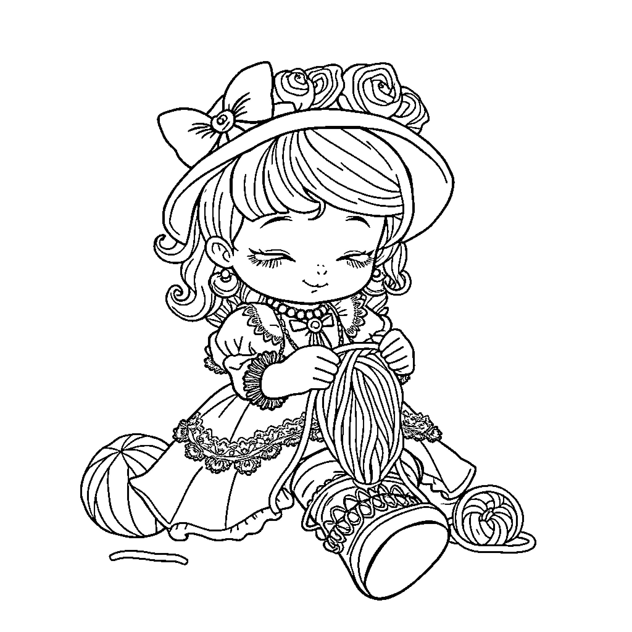 Strawberry Shortcake girl in fancy dress Coloring Page (free black-and-white line drawing printable PDF for all, from beginners to advanced learners, including children, teens, adults, and seniors)