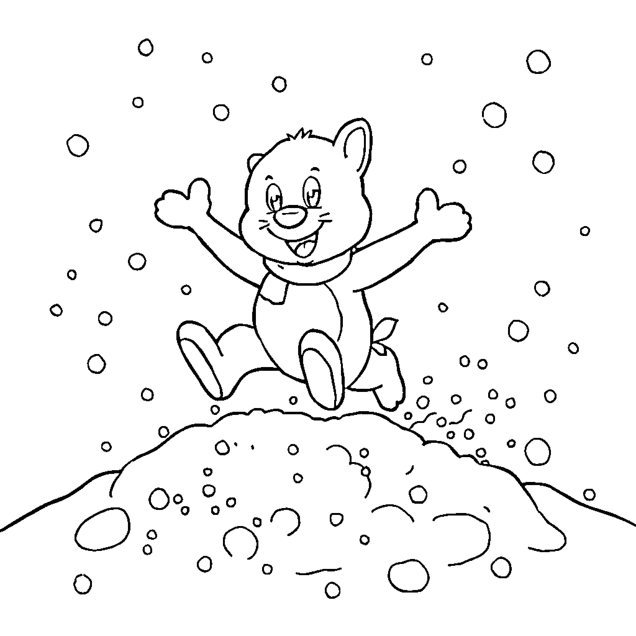 Bluey enjoying a snowy day outdoors Coloring Page (free black-and-white line drawing printable PDF for all, from beginners to advanced learners, including children, teens, adults, and seniors)