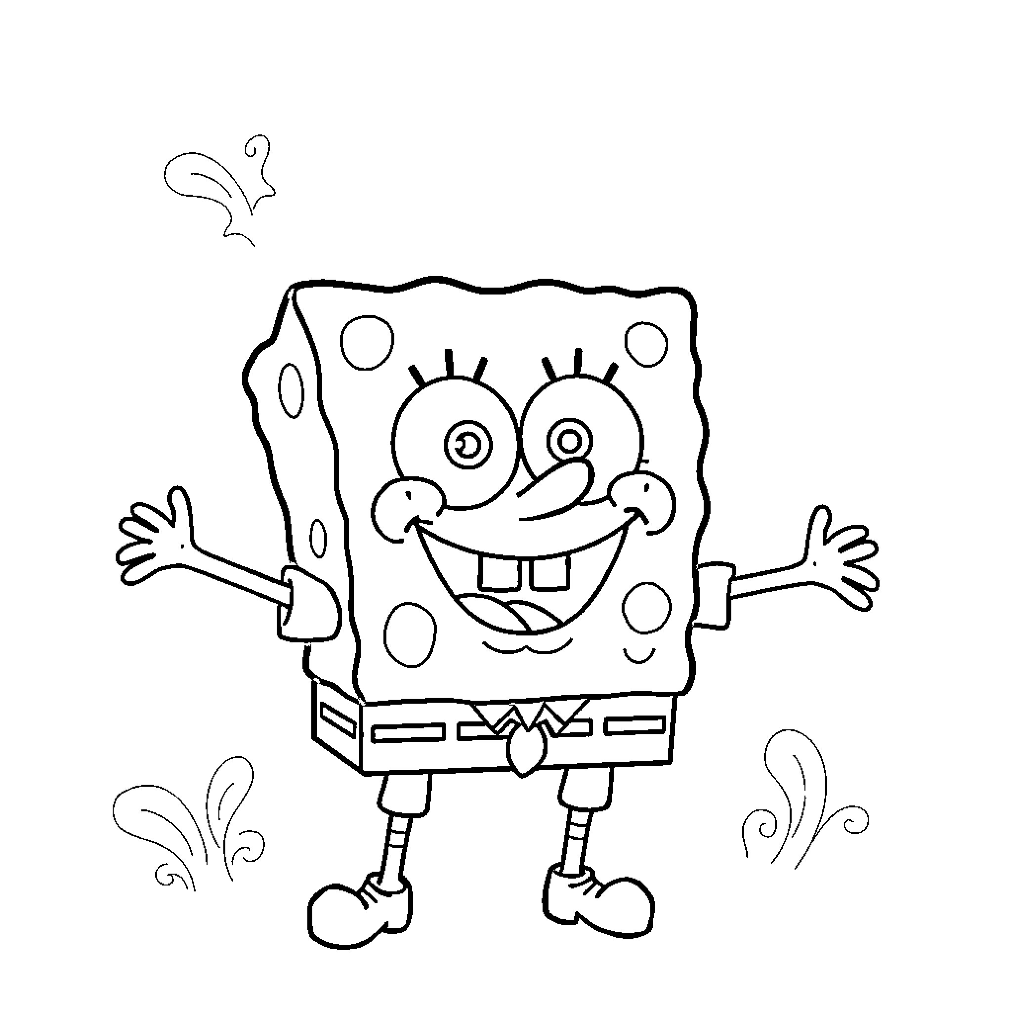 Spongebob in a cheerful and expressive pose Coloring Page (free black-and-white line drawing printable PDF for all, from beginners to advanced learners, including children, teens, adults, and seniors)