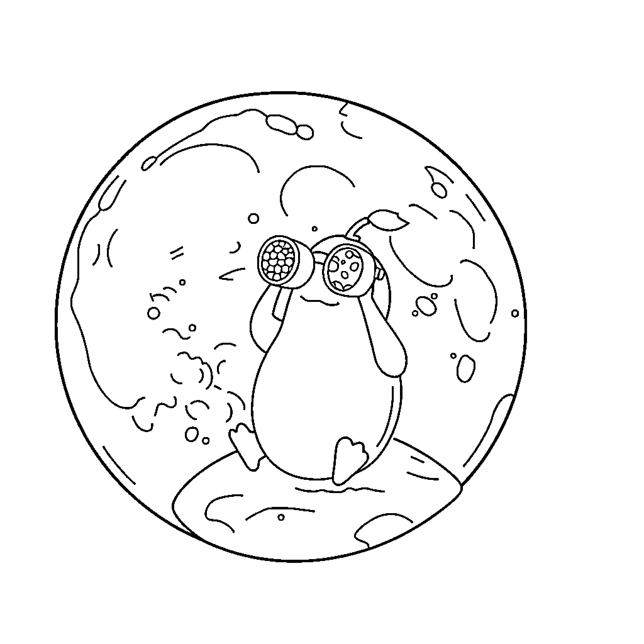 Mango Astronaut Exploring Lunar Landscape Coloring Page (free black-and-white line drawing printable PDF for all, from beginners to advanced learners, including children, teens, adults, and seniors)
