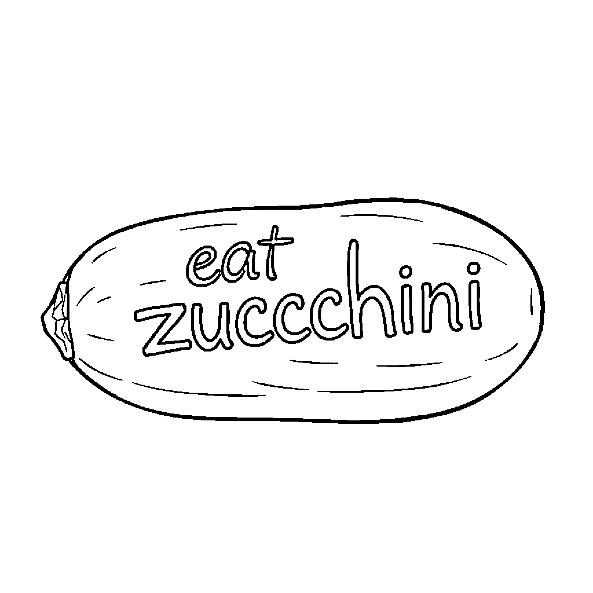 Zucchini with playful text Coloring Page (free black-and-white line drawing printable PDF for all, from beginners to advanced learners, including children, teens, adults, and seniors)