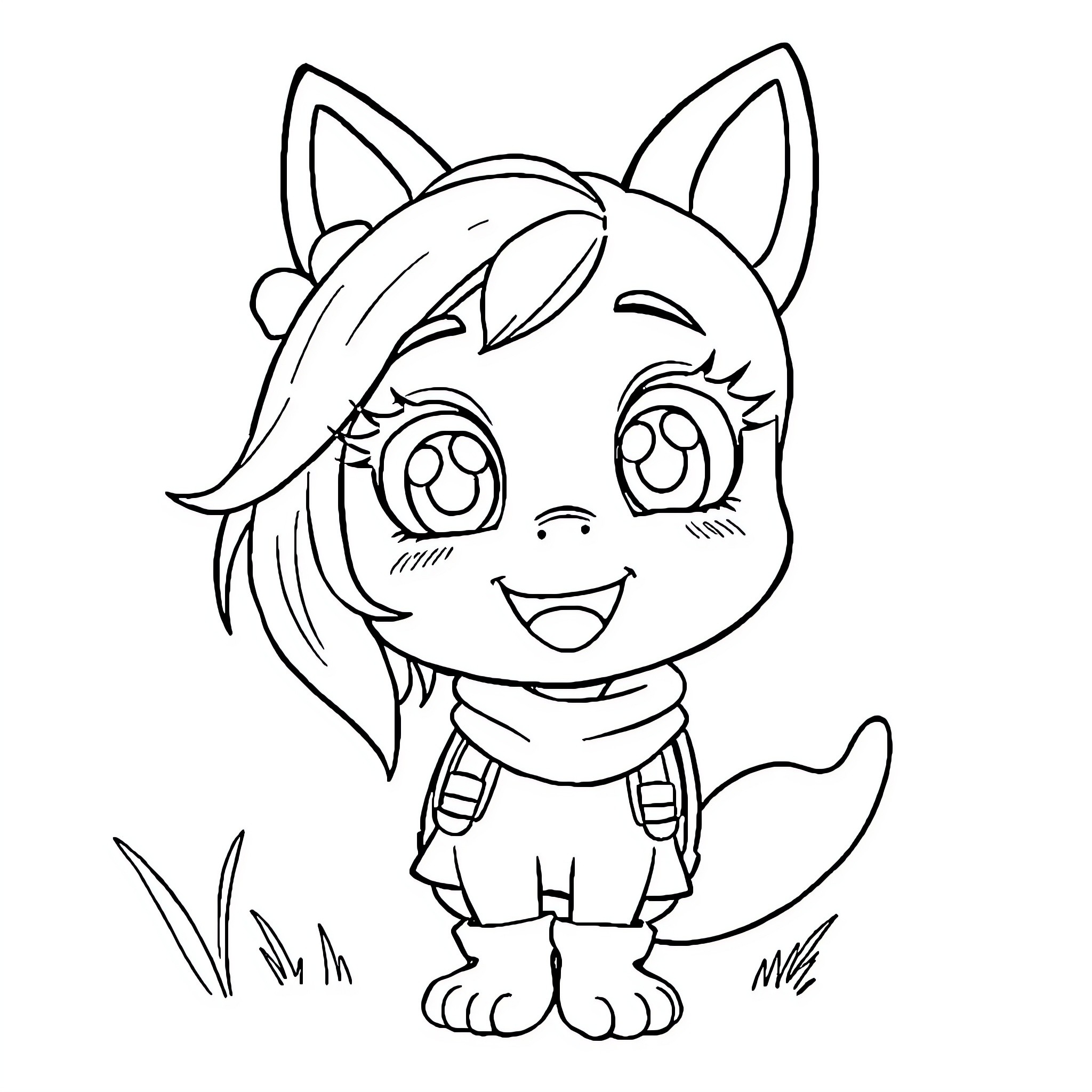 Karomi the Cheerful Puppy Coloring Page (free black-and-white line drawing printable PDF for all, from beginners to advanced learners, including children, teens, adults, and seniors)