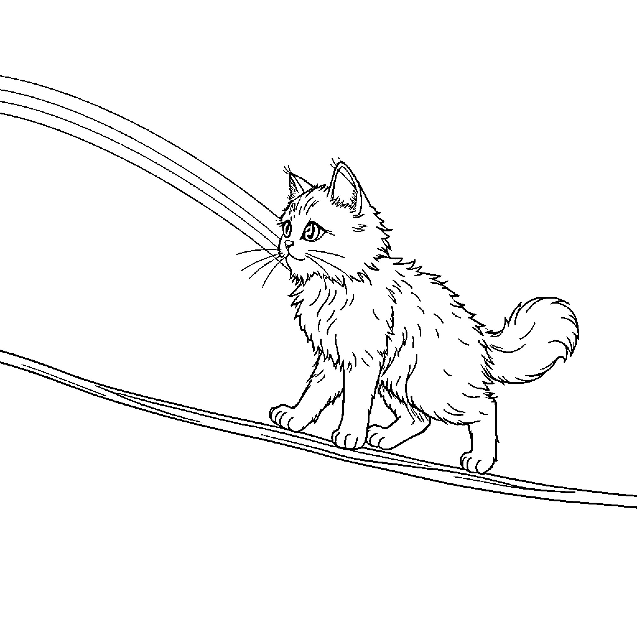 Cat sitting on a ledge Coloring Page (free black-and-white line drawing printable PDF for all, from beginners to advanced learners, including children, teens, adults, and seniors)