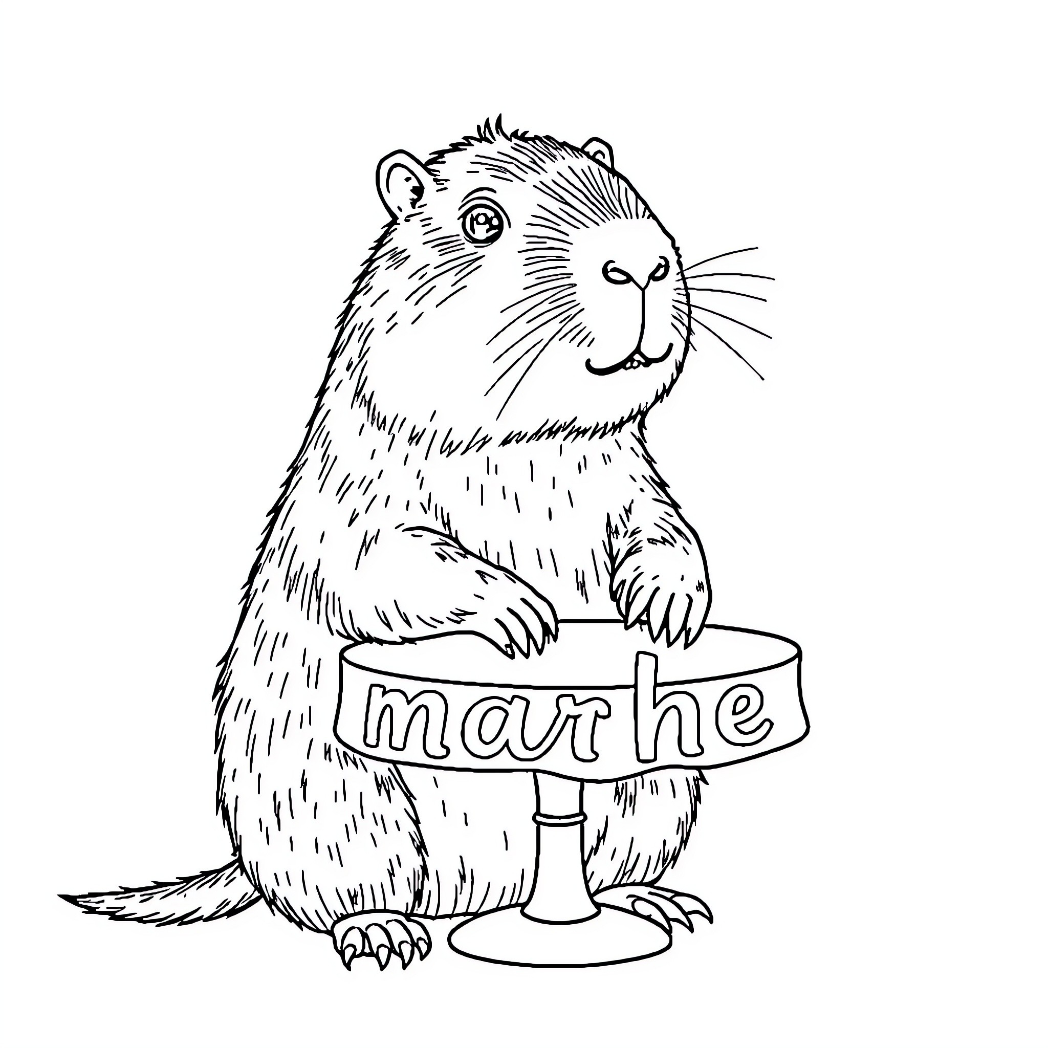 Capybara holding a sign Coloring Page (free black-and-white line drawing printable PDF for all, from beginners to advanced learners, including children, teens, adults, and seniors)
