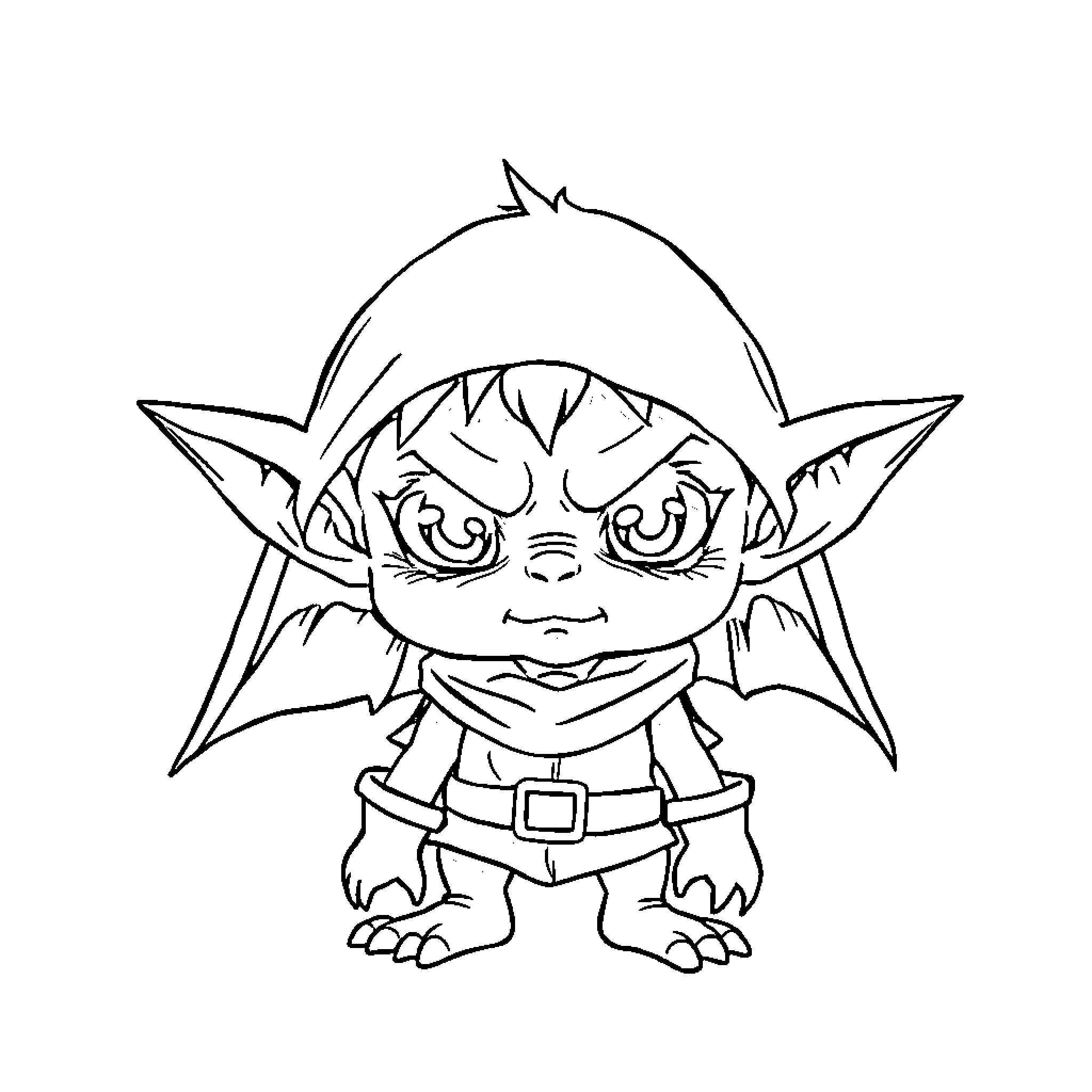 Goblin character with mischievous expression Coloring Page (free black-and-white line drawing printable PDF for all, from beginners to advanced learners, including children, teens, adults, and seniors)