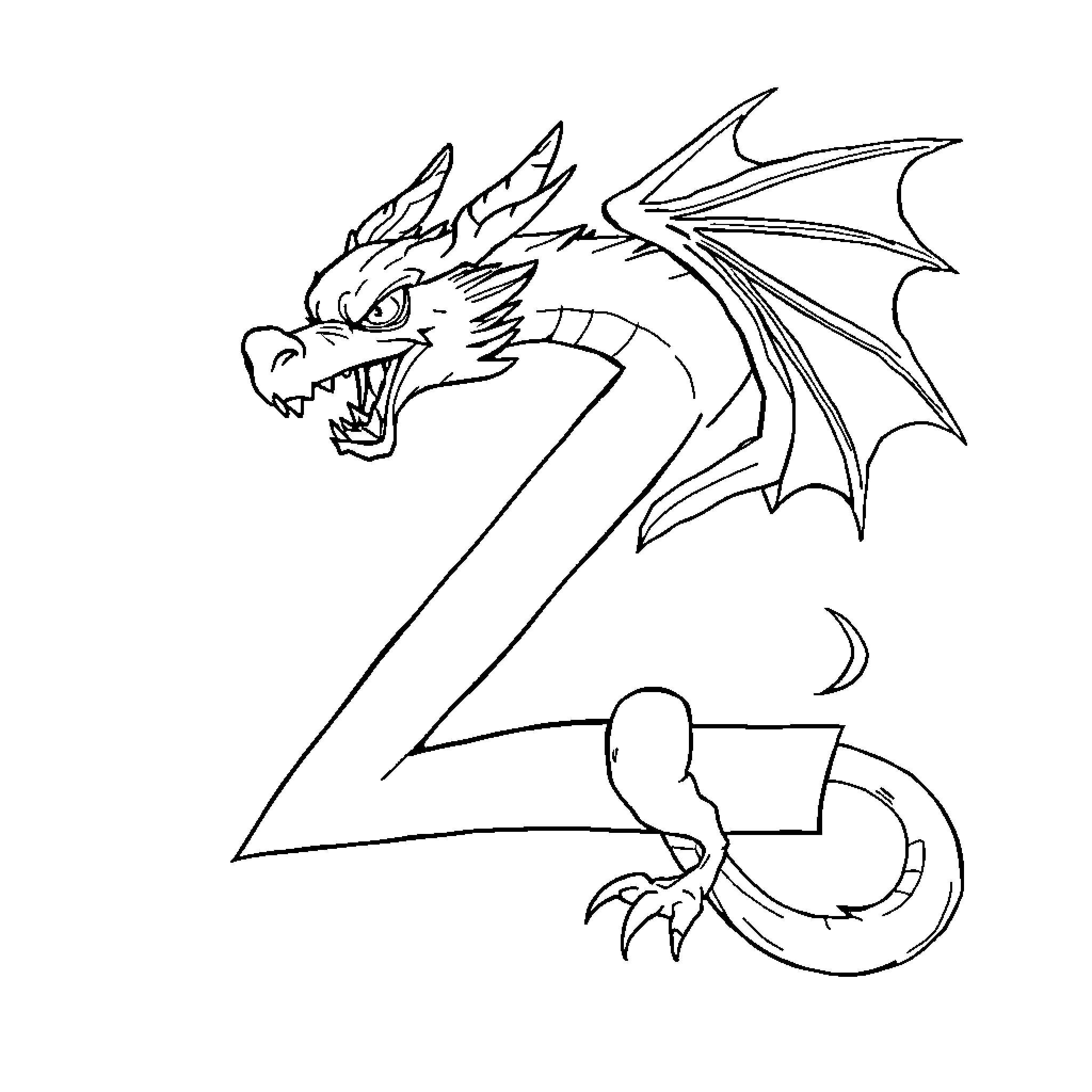 Dragon in fierce attack pose Coloring Page (free black-and-white line drawing printable PDF for all, from beginners to advanced learners, including children, teens, adults, and seniors)