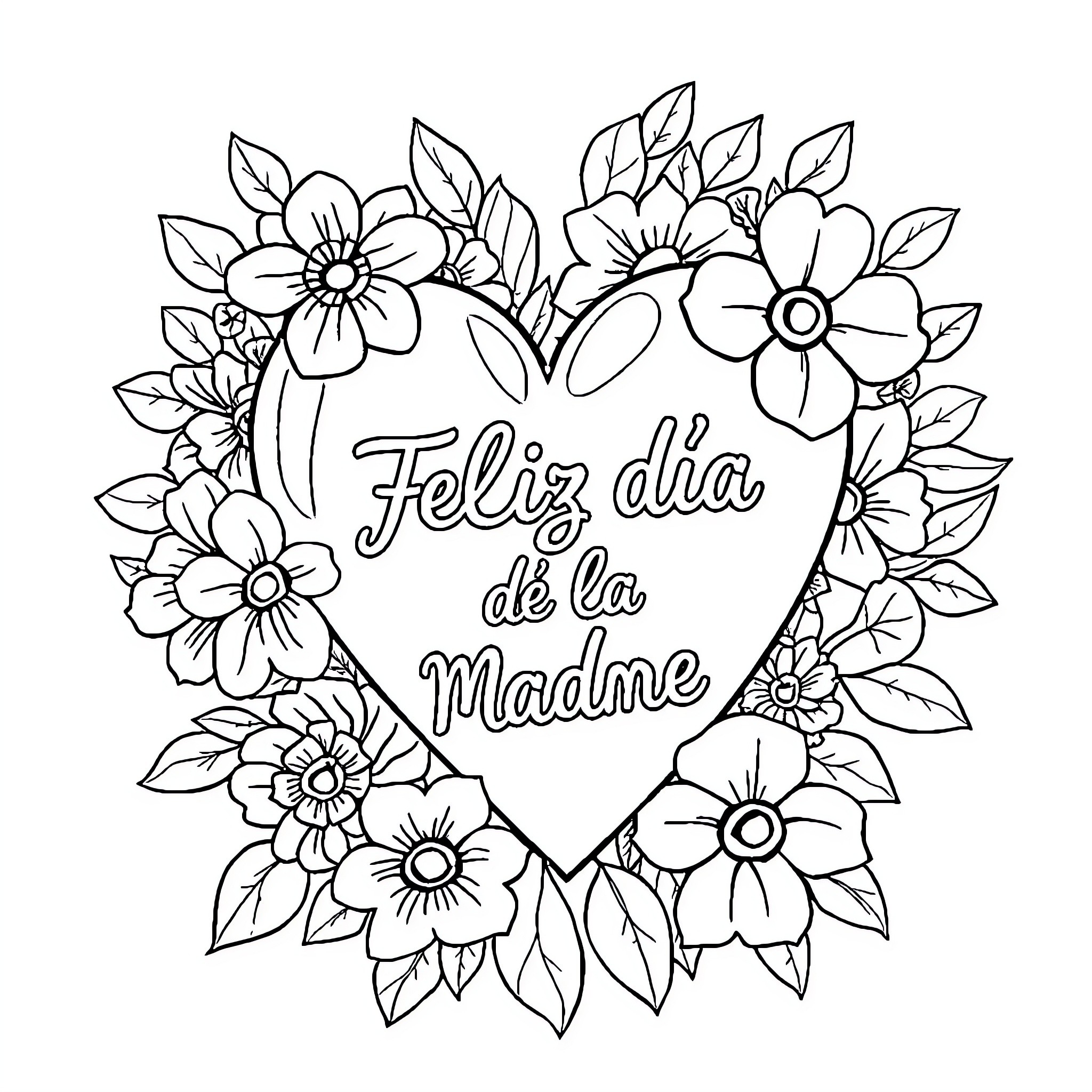 Heart Filled with Floral Decorations for Mother's Day Coloring Page (free black-and-white line drawing printable PDF for all, from beginners to advanced learners, including children, teens, adults, and seniors)