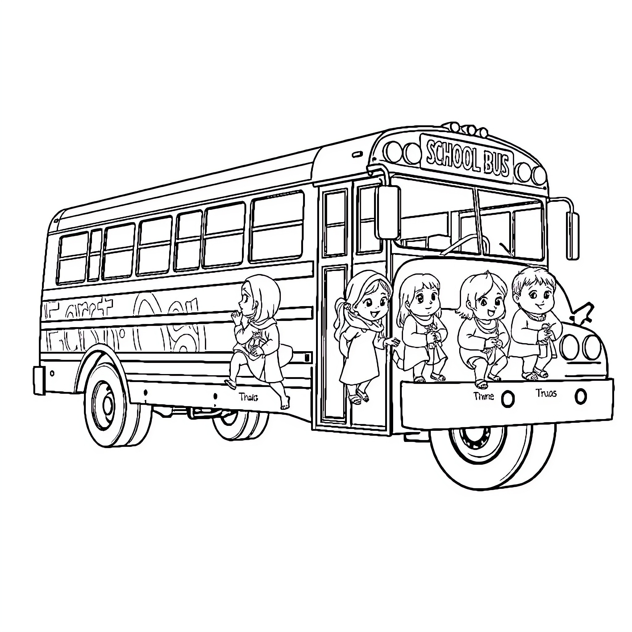 Bus filled with children on their way to school Coloring Page (free black-and-white line drawing printable PDF for all, from beginners to advanced learners, including children, teens, adults, and seniors)