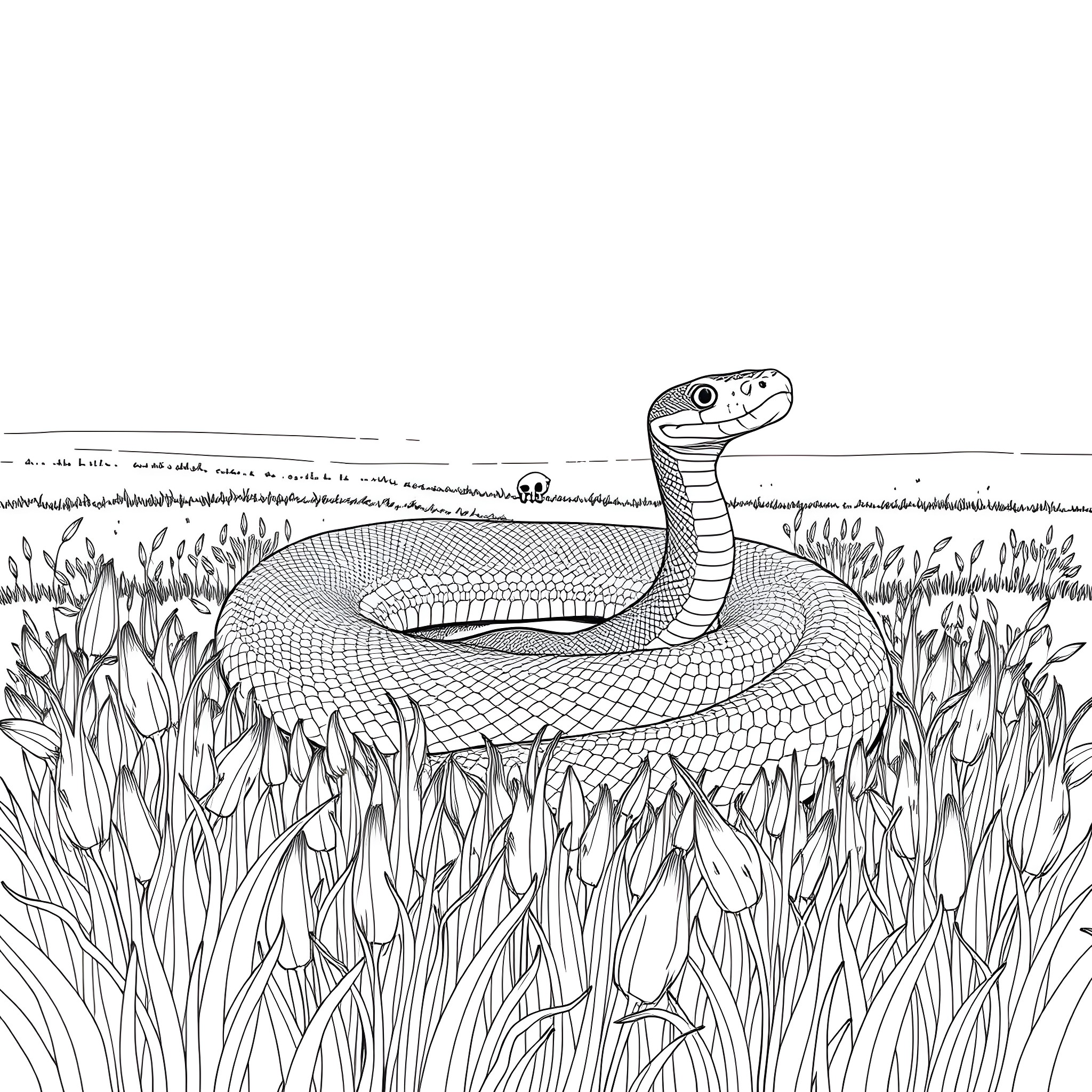Bothriechis Schlegelii coiled in the grass Coloring Page (free black-and-white line drawing printable PDF for all, from beginners to advanced learners, including children, teens, adults, and seniors)