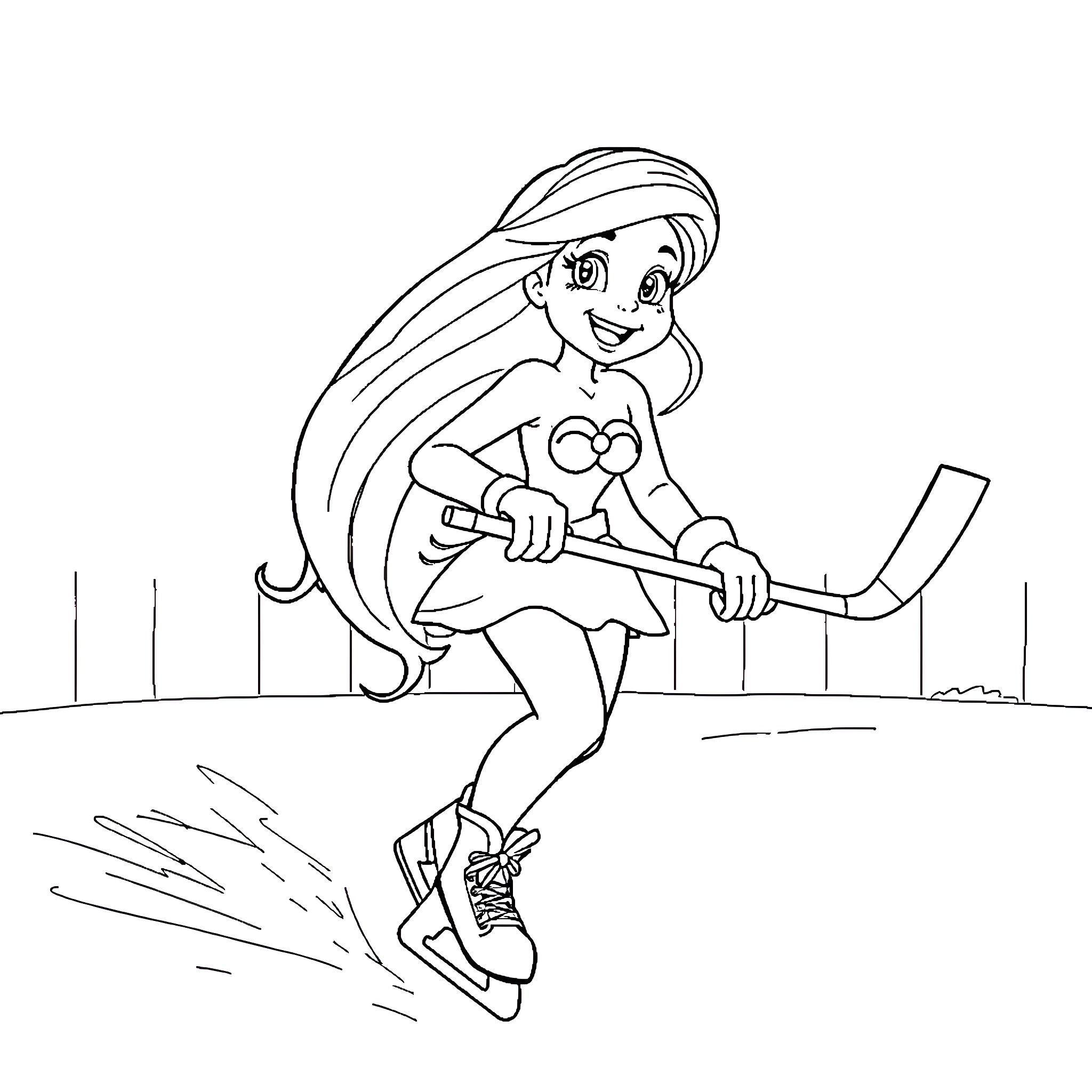 Princess on rollerblades with confident expression Coloring Page (free black-and-white line drawing printable PDF for all, from beginners to advanced learners, including children, teens, adults, and seniors)