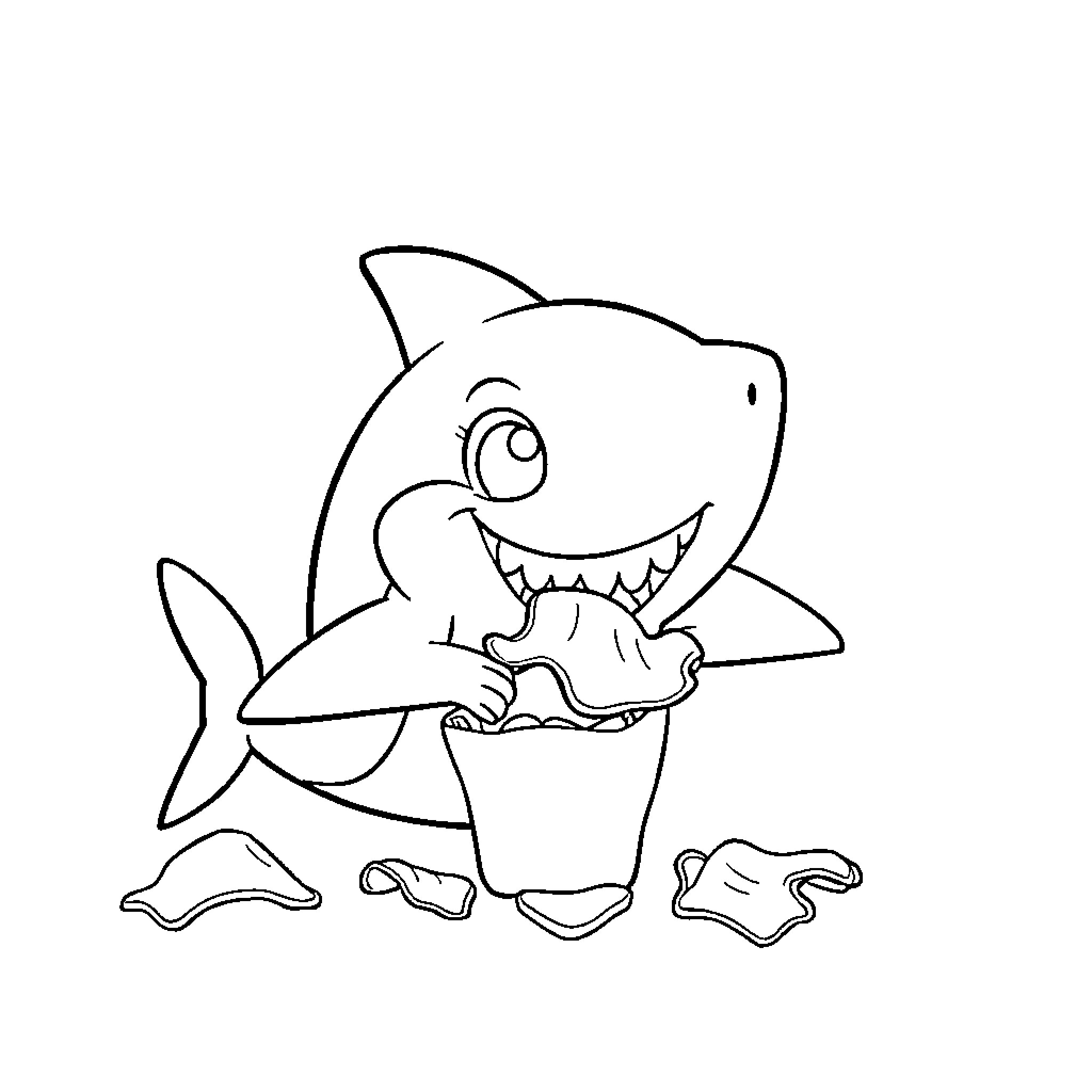 Baby Shark playing with ice cream Coloring Page (free black-and-white line drawing printable PDF for all, from beginners to advanced learners, including children, teens, adults, and seniors)