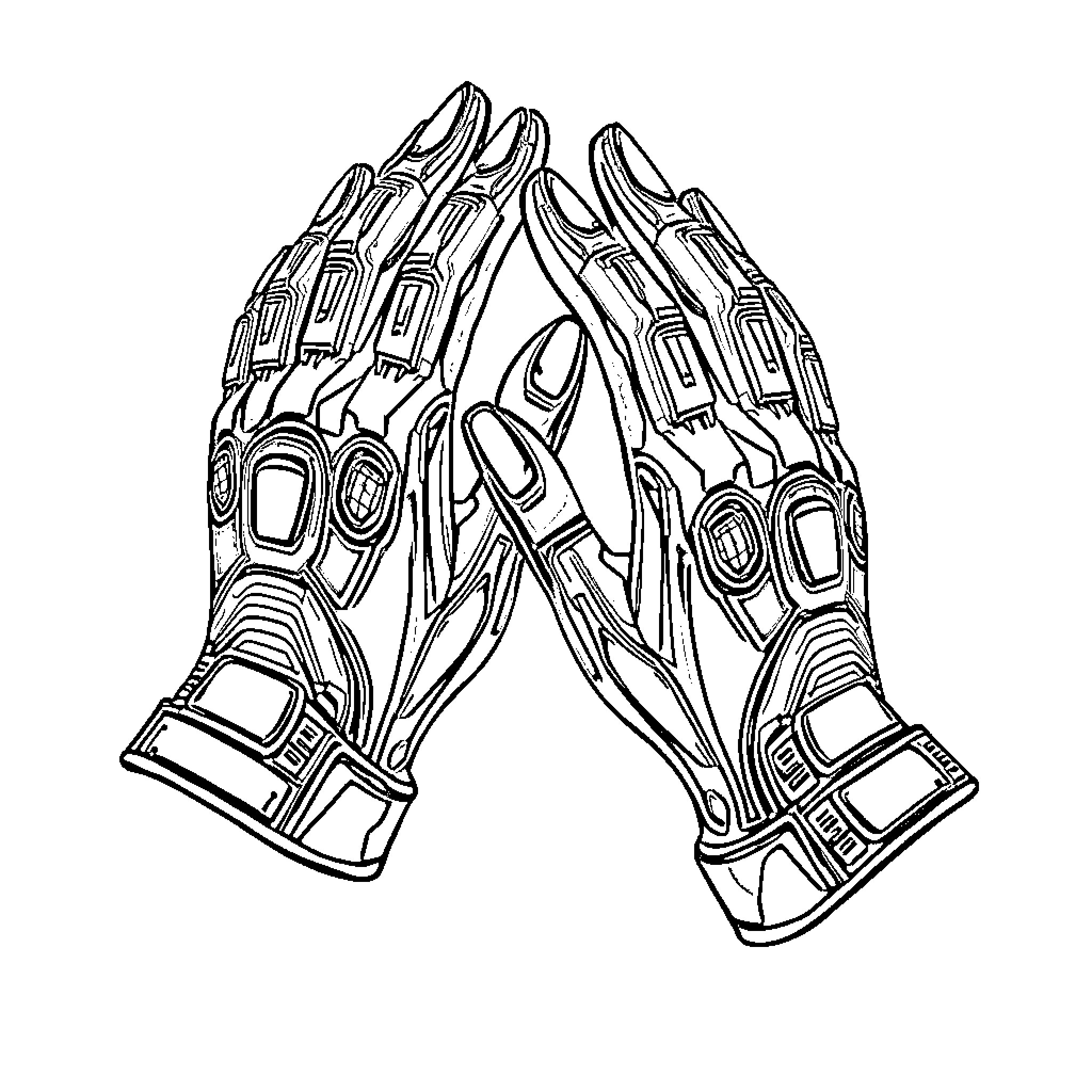 Jäger's Mechanical Gloves: A Fusion of Form and Function Coloring Page (free black-and-white line drawing printable PDF for all, from beginners to advanced learners, including children, teens, adults, and seniors)