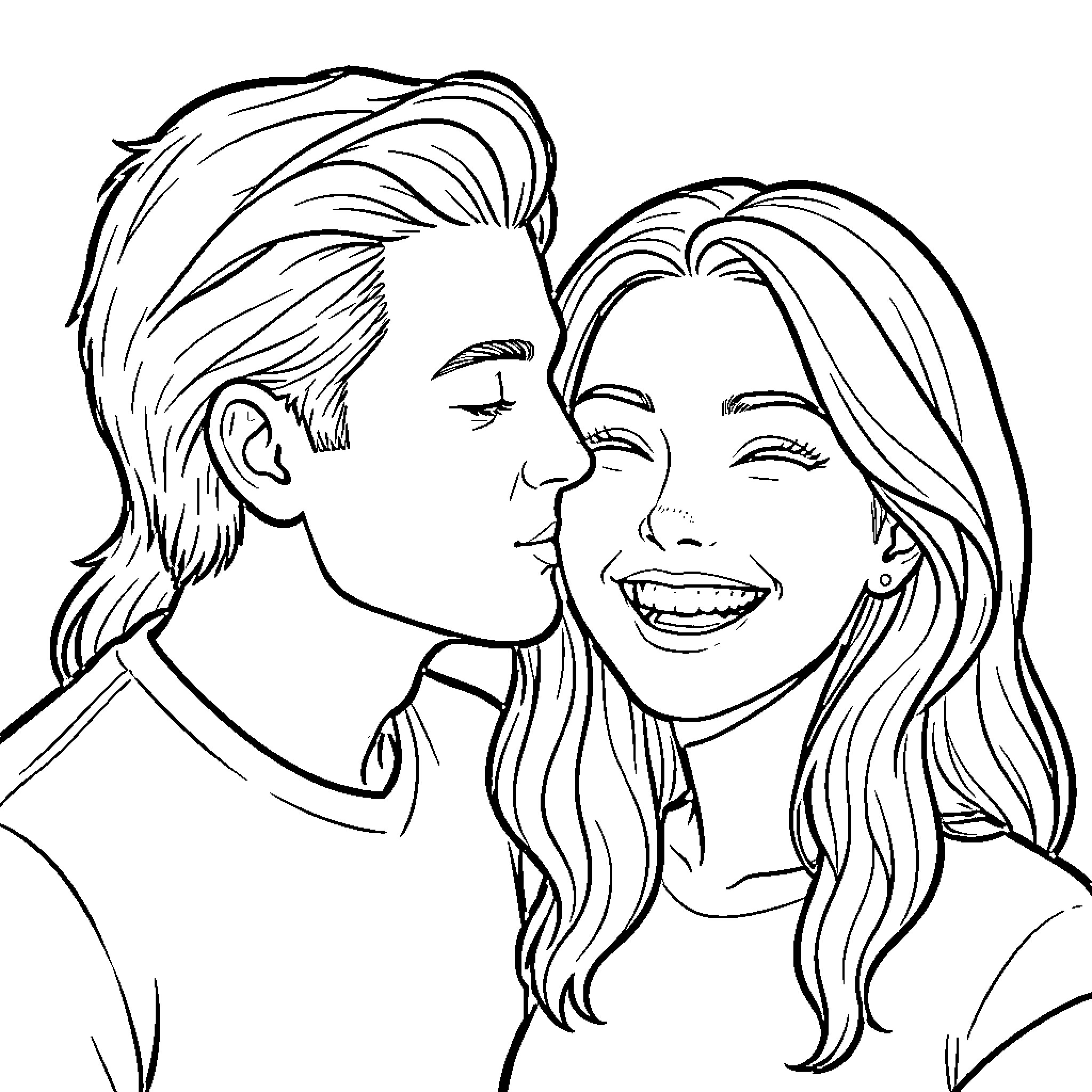 Mike smiles warmly with his companion Coloring Page (free black-and-white line drawing printable PDF for all, from beginners to advanced learners, including children, teens, adults, and seniors)