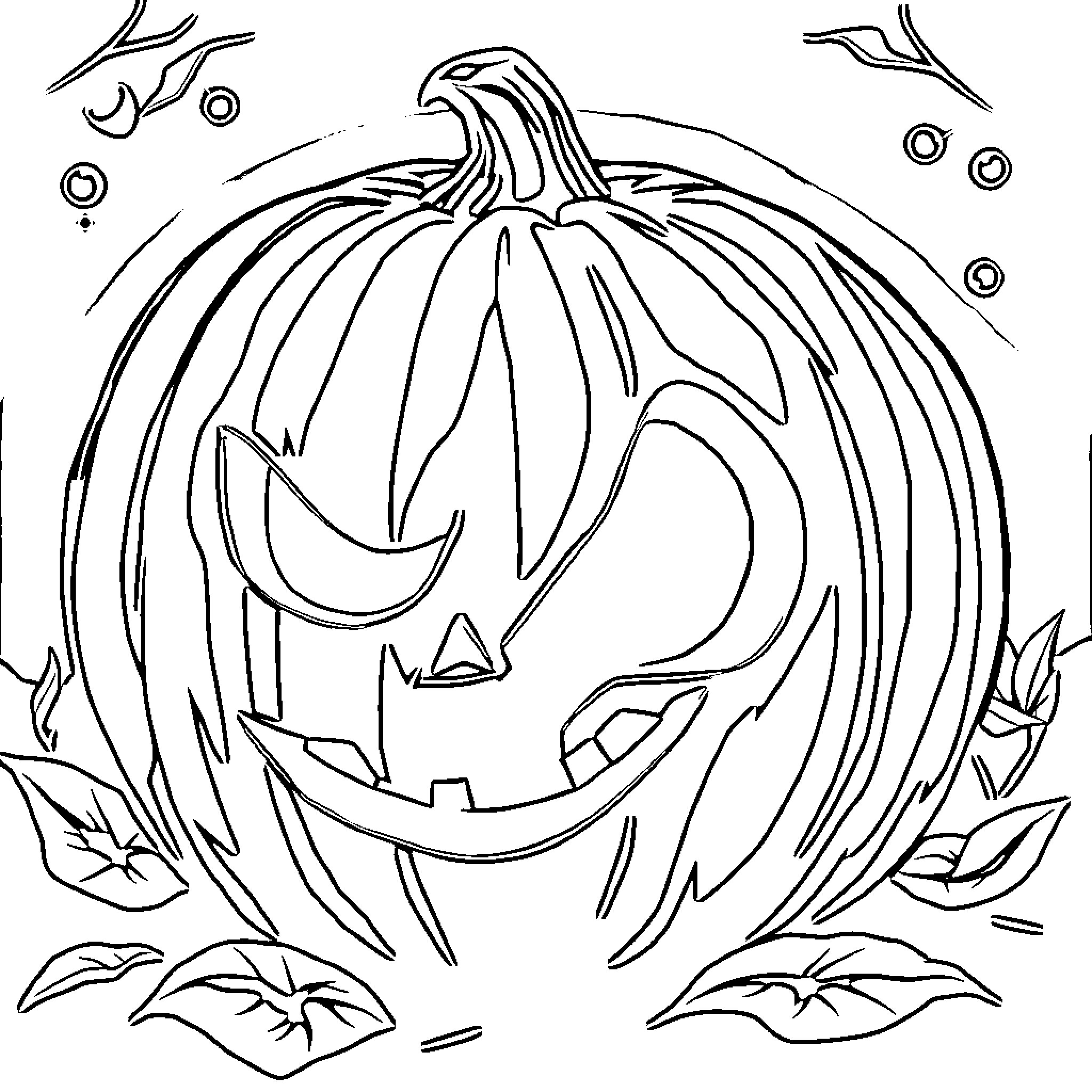 Pumpkin carving with spooky expression Coloring Page (free black-and-white line drawing printable PDF for all, from beginners to advanced learners, including children, teens, adults, and seniors)