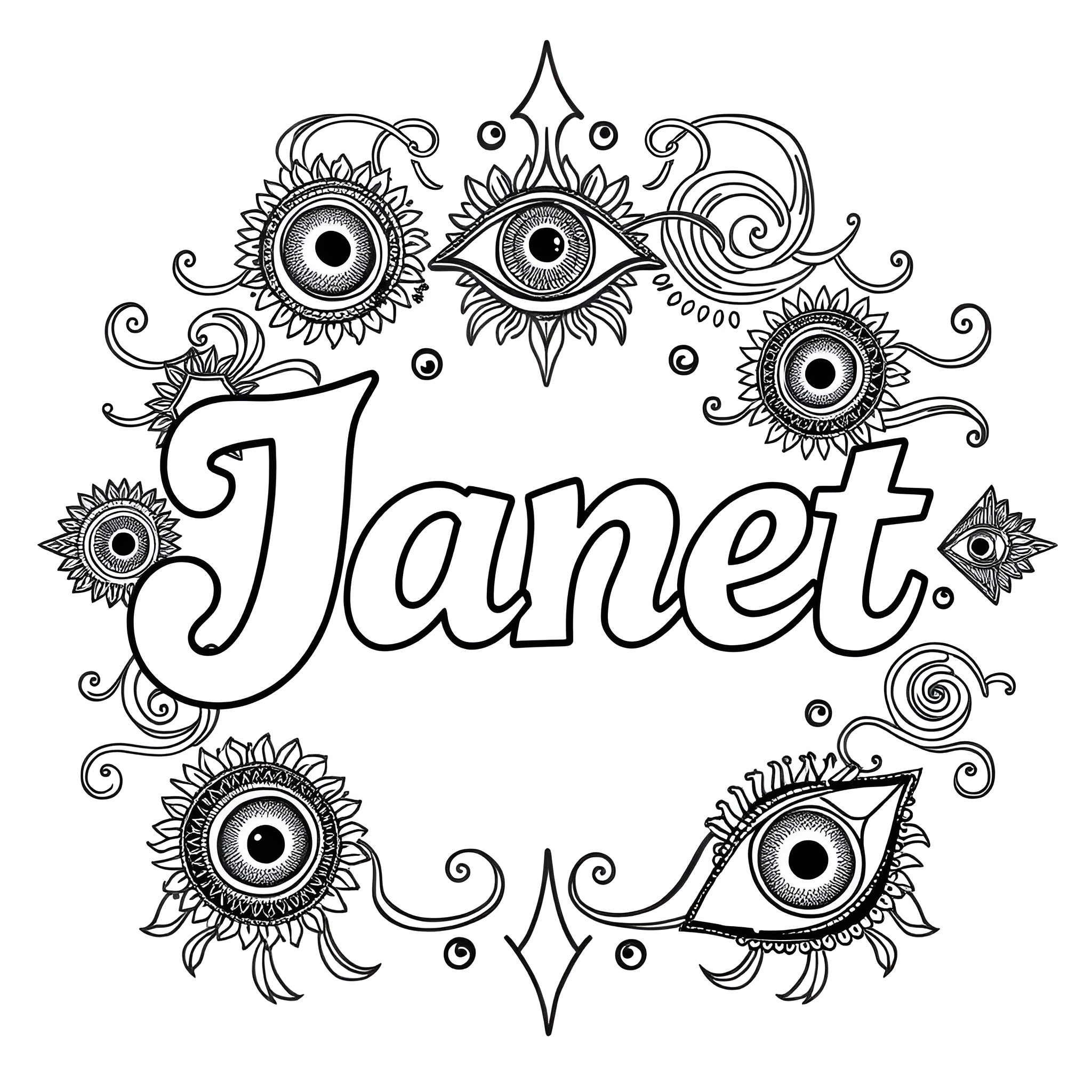 Evil Eye stylized illustration with ornate patterns Coloring Page (free black-and-white line drawing printable PDF for all, from beginners to advanced learners, including children, teens, adults, and seniors)