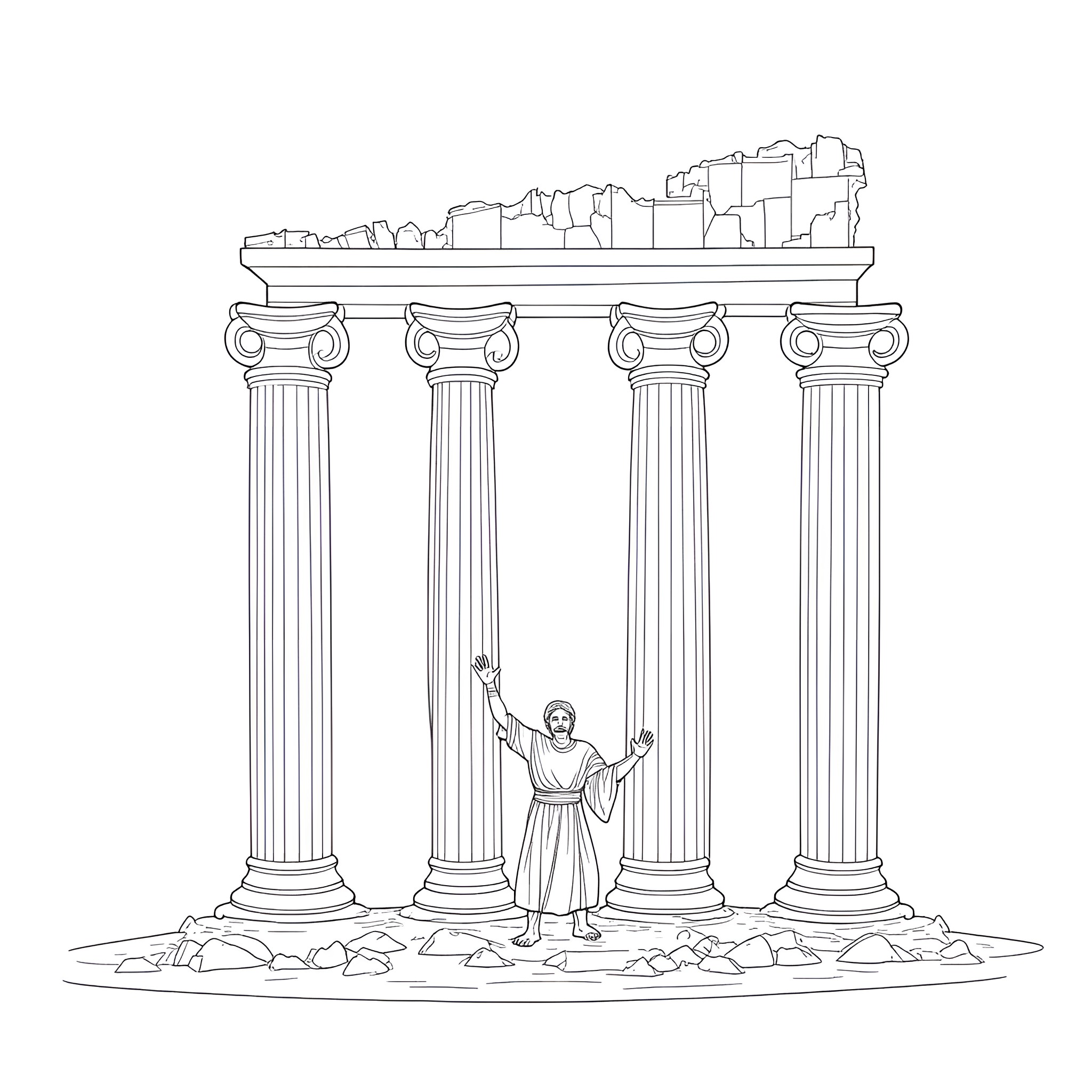 Solomon's Worship in the Temple Coloring Page (free black-and-white line drawing printable PDF for all, from beginners to advanced learners, including children, teens, adults, and seniors)