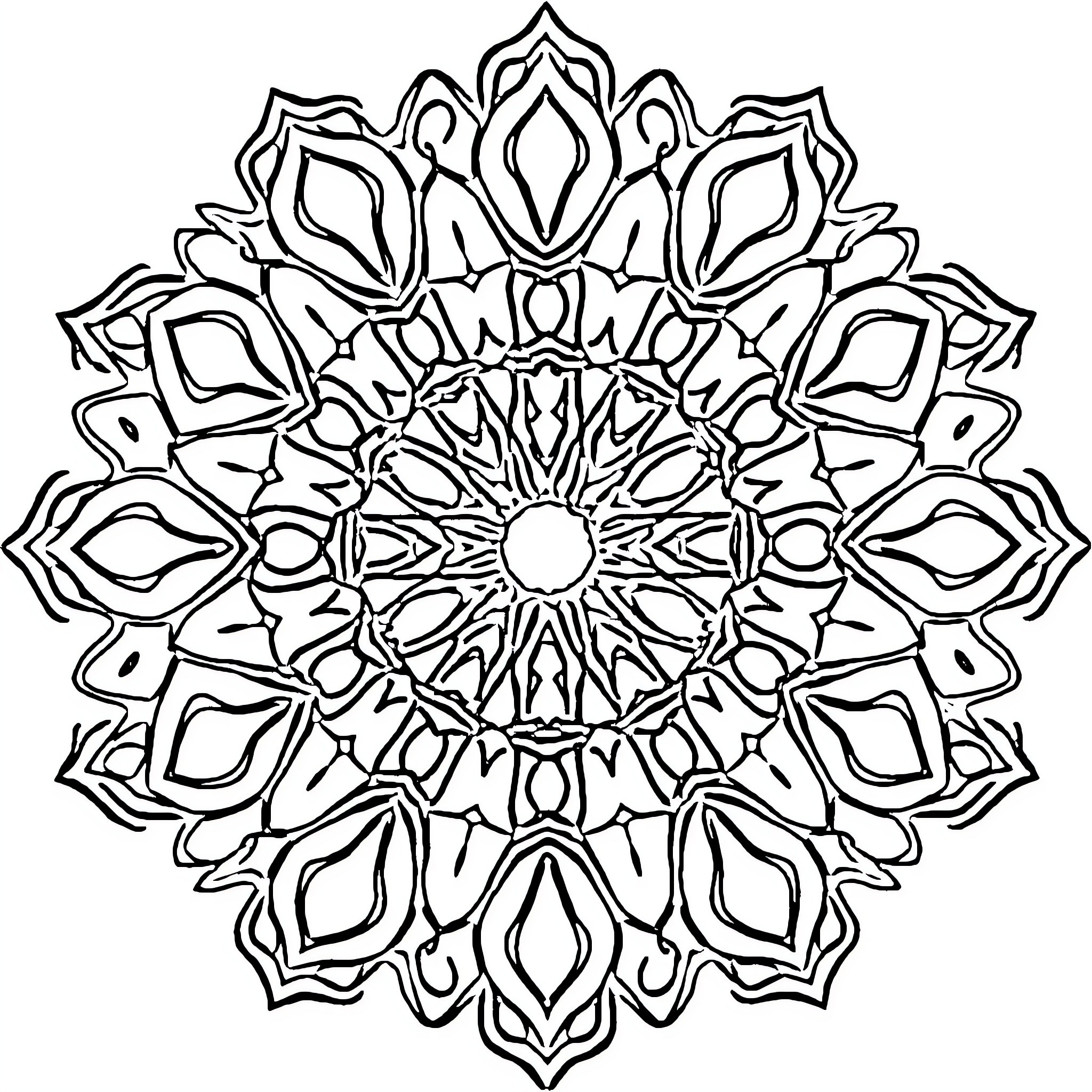 Mandala with intricate floral patterns Coloring Page (free black-and-white line drawing printable PDF for all, from beginners to advanced learners, including children, teens, adults, and seniors)