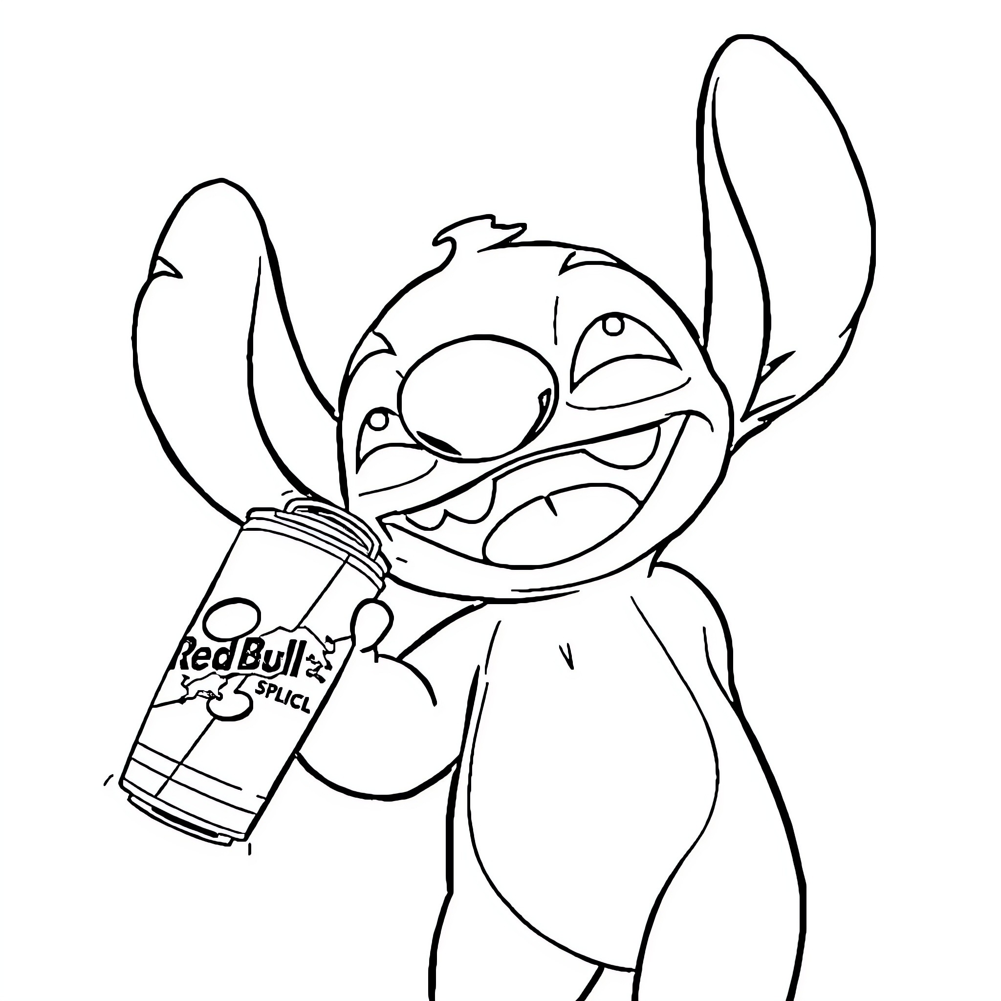 Stitch enjoying a refreshing drink Coloring Page (free black-and-white line drawing printable PDF for all, from beginners to advanced learners, including children, teens, adults, and seniors)