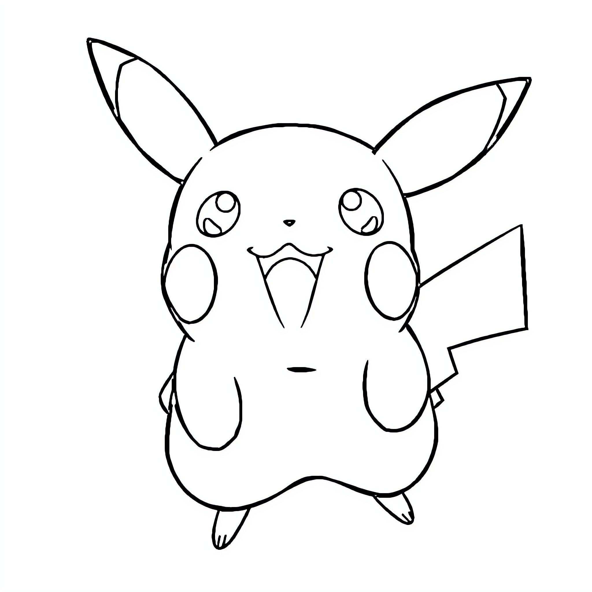 Pikachu Delighted Expression Coloring Page (free black-and-white line drawing printable PDF for all, from beginners to advanced learners, including children, teens, adults, and seniors)