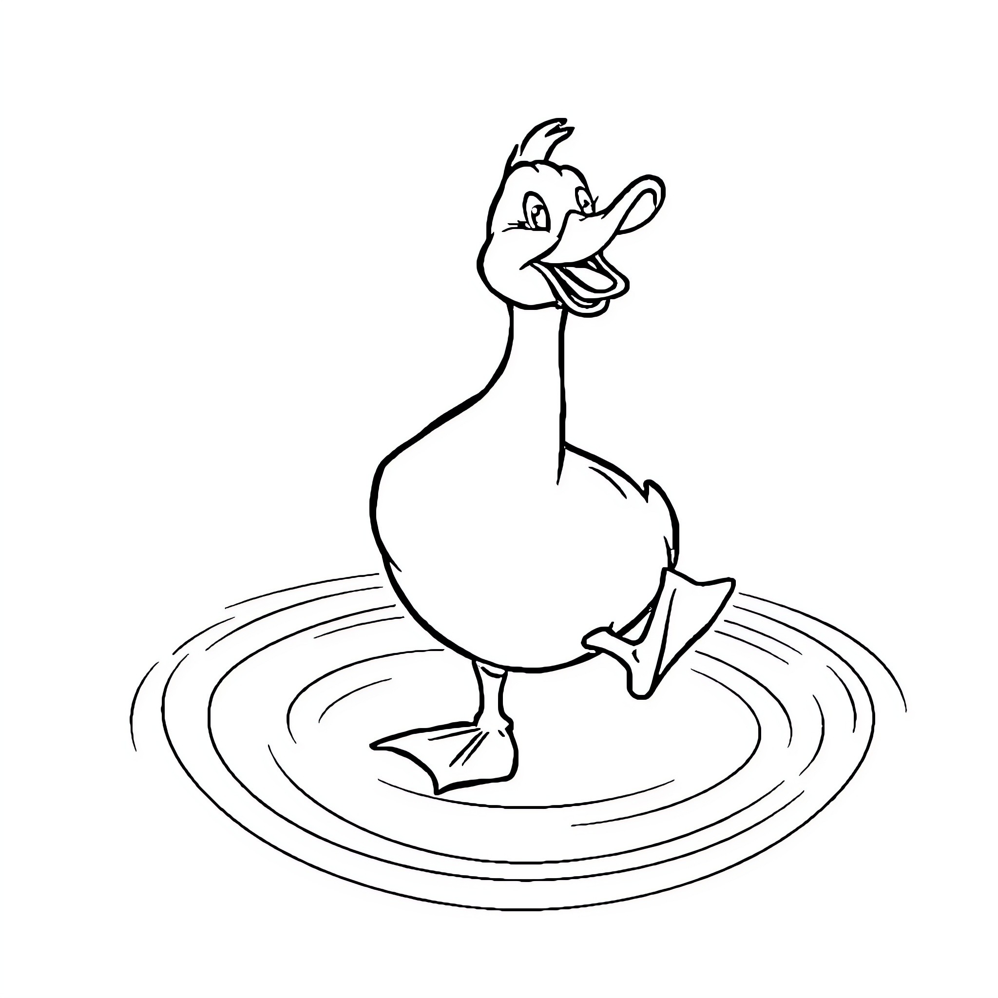Pato walking on water with curiosity Coloring Page (free black-and-white line drawing printable PDF for all, from beginners to advanced learners, including children, teens, adults, and seniors)