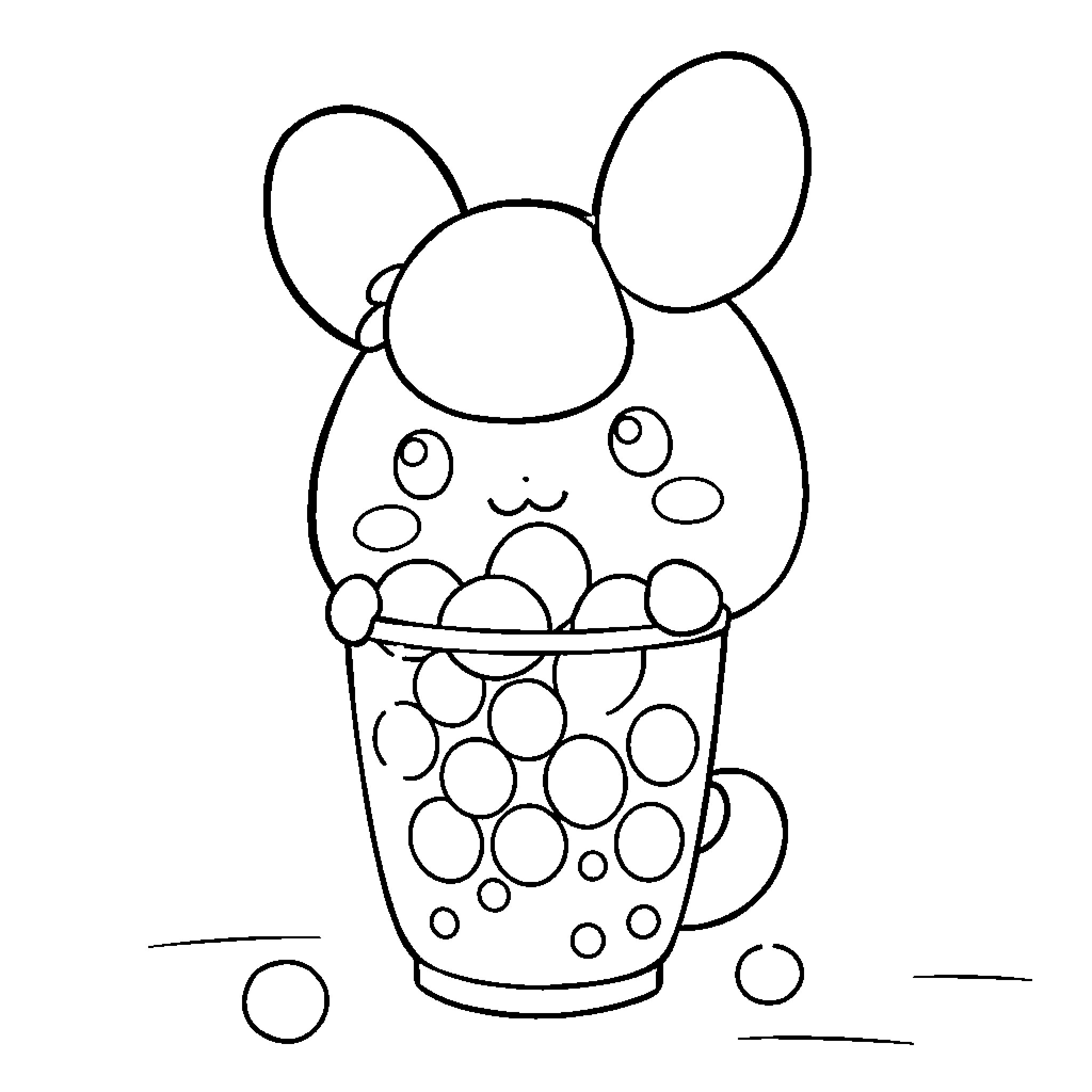 Cinnamoroll enjoying a cup of bubbles Coloring Page (free black-and-white line drawing printable PDF for all, from beginners to advanced learners, including children, teens, adults, and seniors)