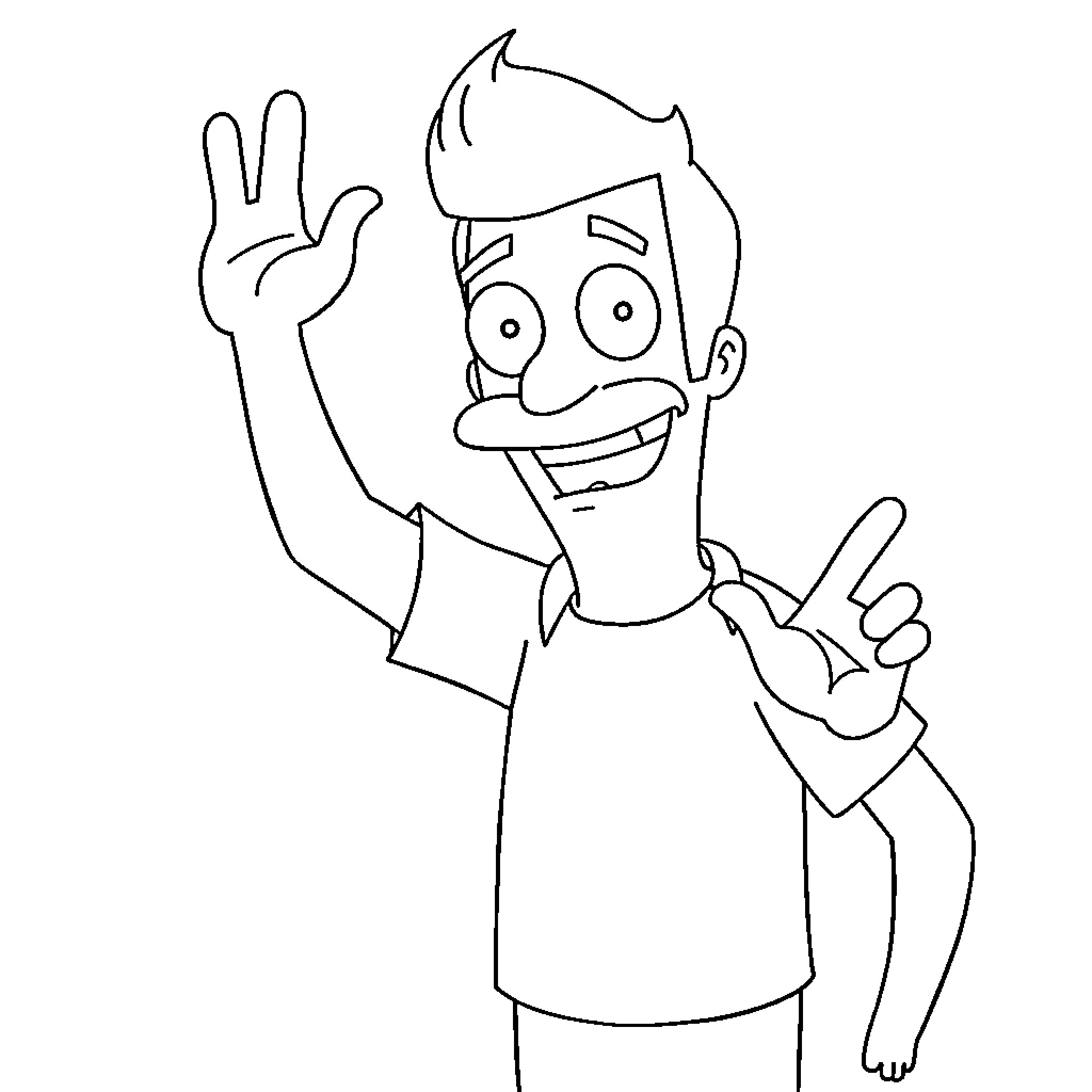 Gene's Exciting Expression Coloring Page (free black-and-white line drawing printable PDF for all, from beginners to advanced learners, including children, teens, adults, and seniors)