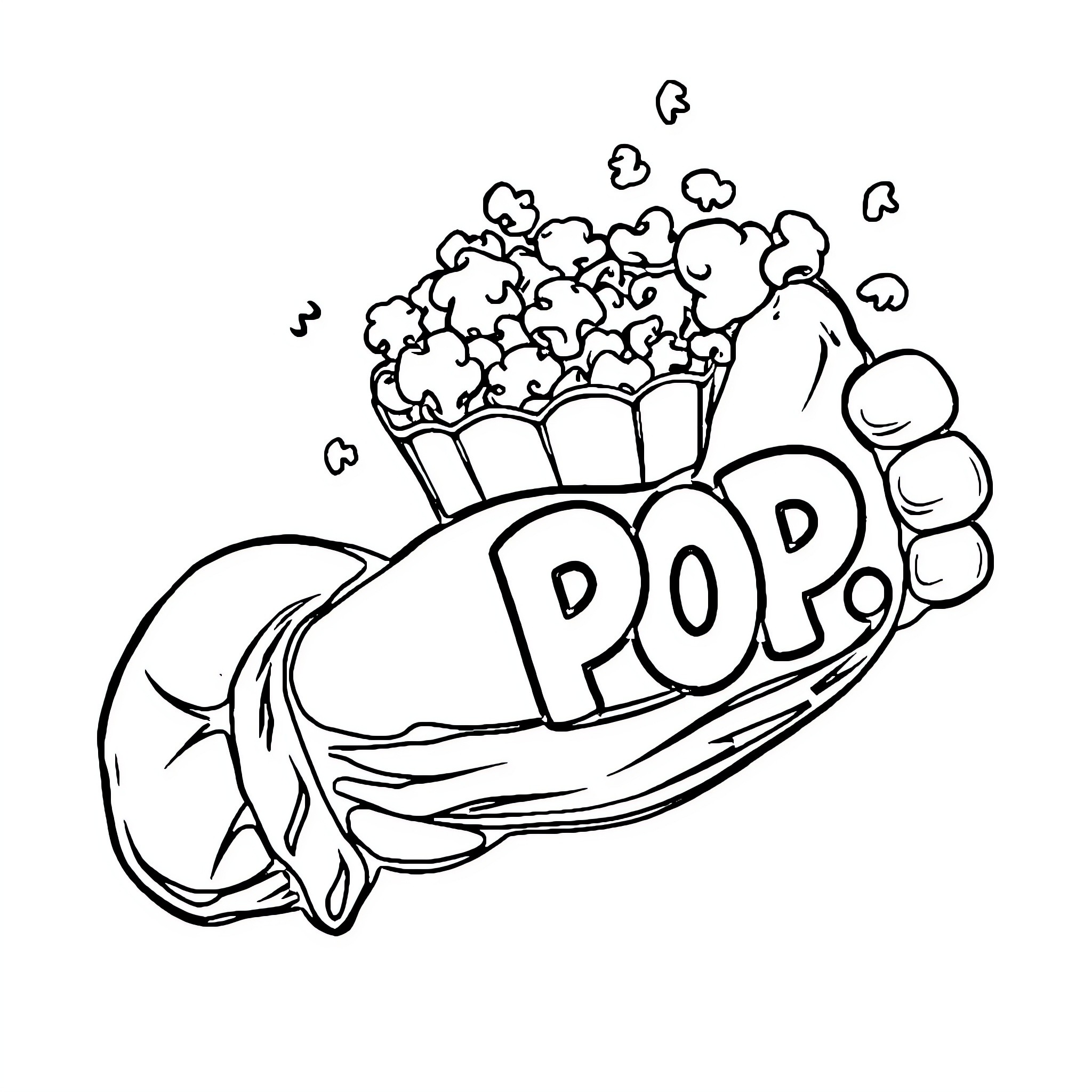 Popcorn popping in a hand Coloring Page (free black-and-white line drawing printable PDF for all, from beginners to advanced learners, including children, teens, adults, and seniors)