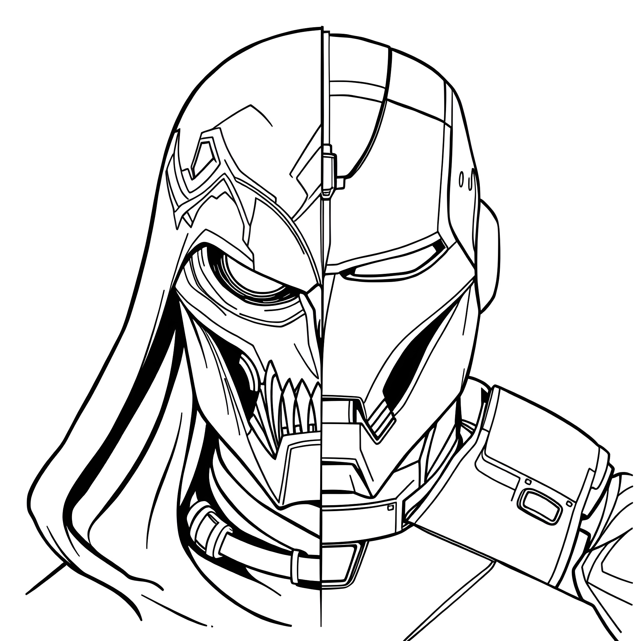 Mask of a Fearsome Warrior Coloring Page (free black-and-white line drawing printable PDF for all, from beginners to advanced learners, including children, teens, adults, and seniors)
