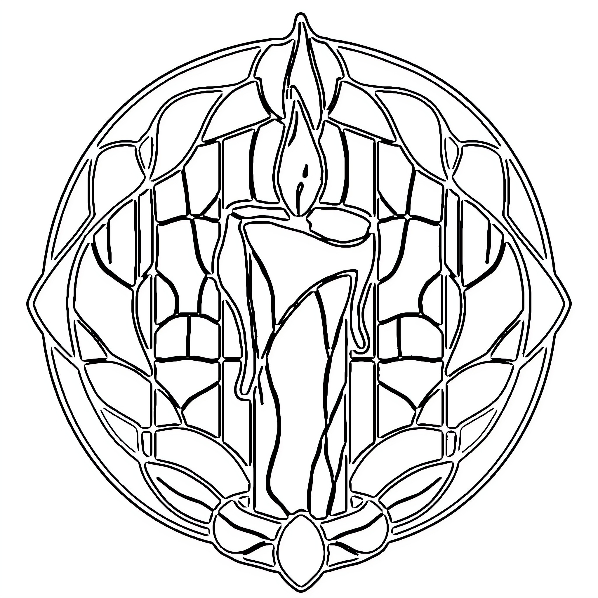 Candle illuminating stained glass window Coloring Page (free black-and-white line drawing printable PDF for all, from beginners to advanced learners, including children, teens, adults, and seniors)