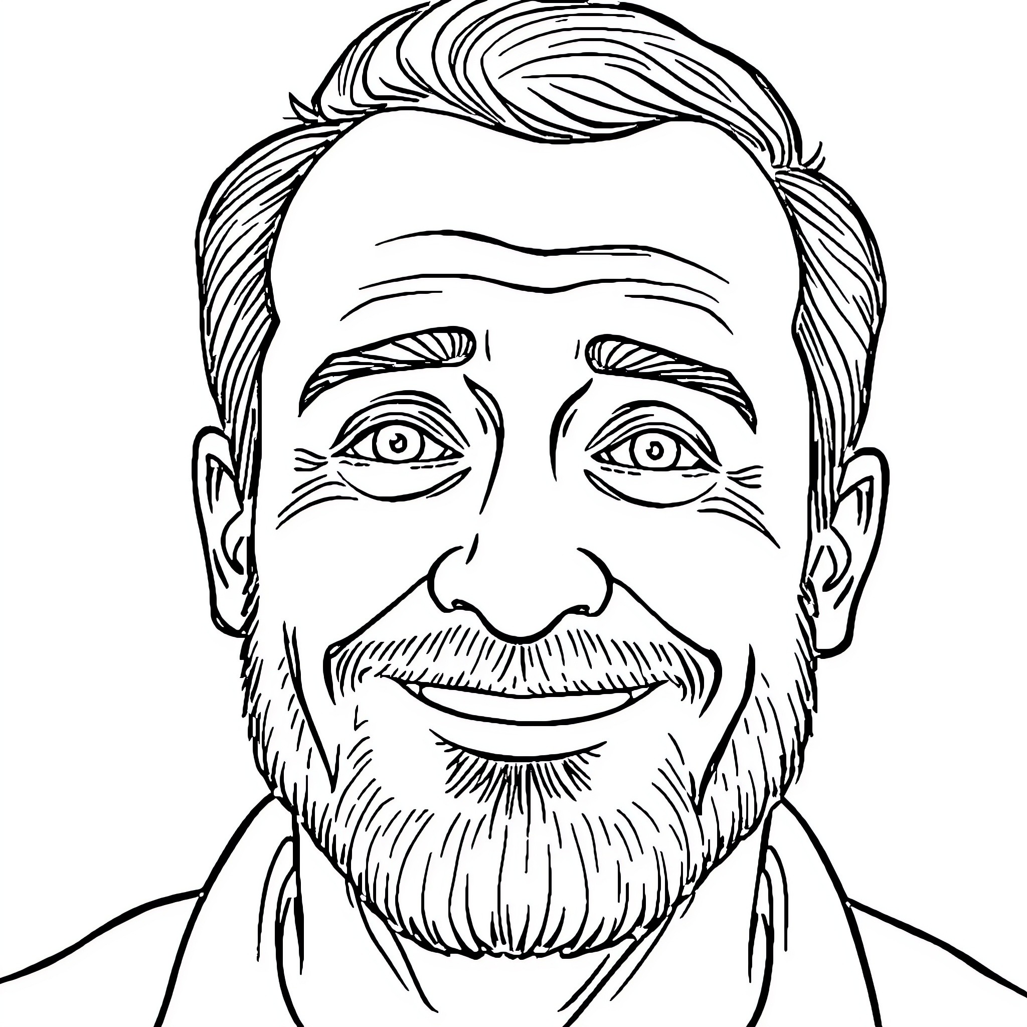 Dad's Delightful Doodle: A Cheerful Caricature Coloring Page (free black-and-white line drawing printable PDF for all, from beginners to advanced learners, including children, teens, adults, and seniors)