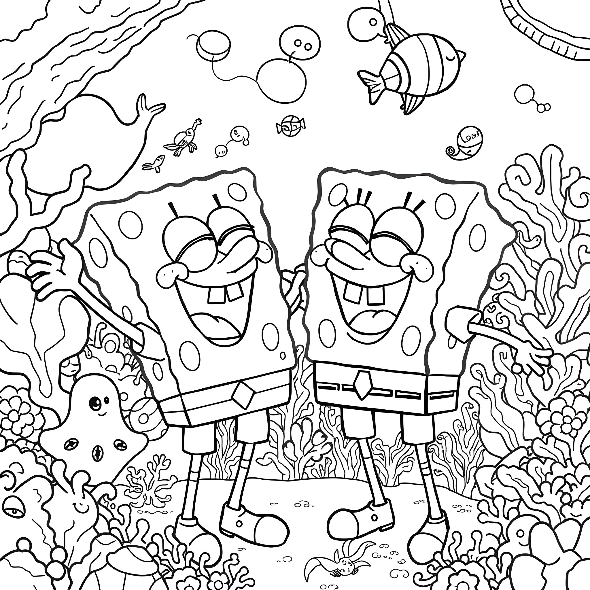 Bluey's Underwater Adventure Coloring Page (free black-and-white line drawing printable PDF for all, from beginners to advanced learners, including children, teens, adults, and seniors)