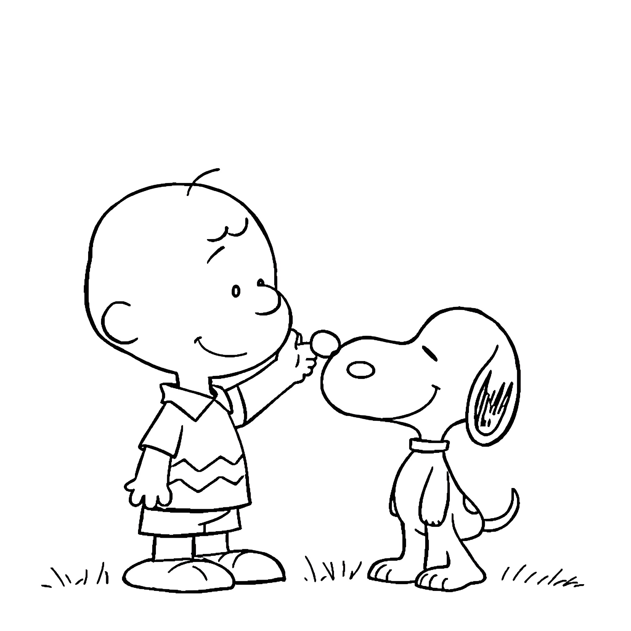 Charlie Brown playing with his dog Snoopy Coloring Page (free black-and-white line drawing printable PDF for all, from beginners to advanced learners, including children, teens, adults, and seniors)